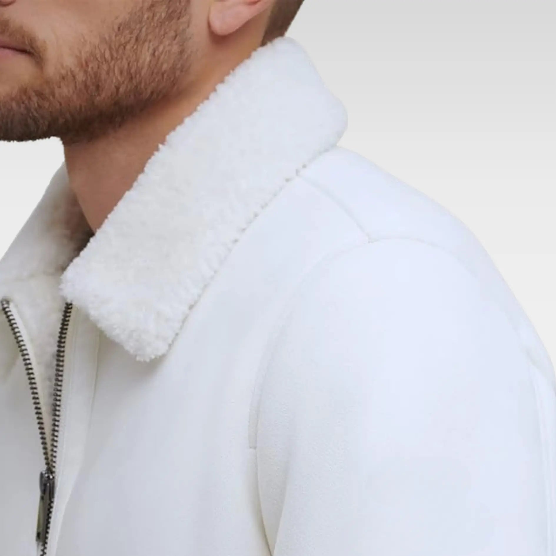 Men's Shearling Bomber Jacket with Fur Collar and Fur Coat