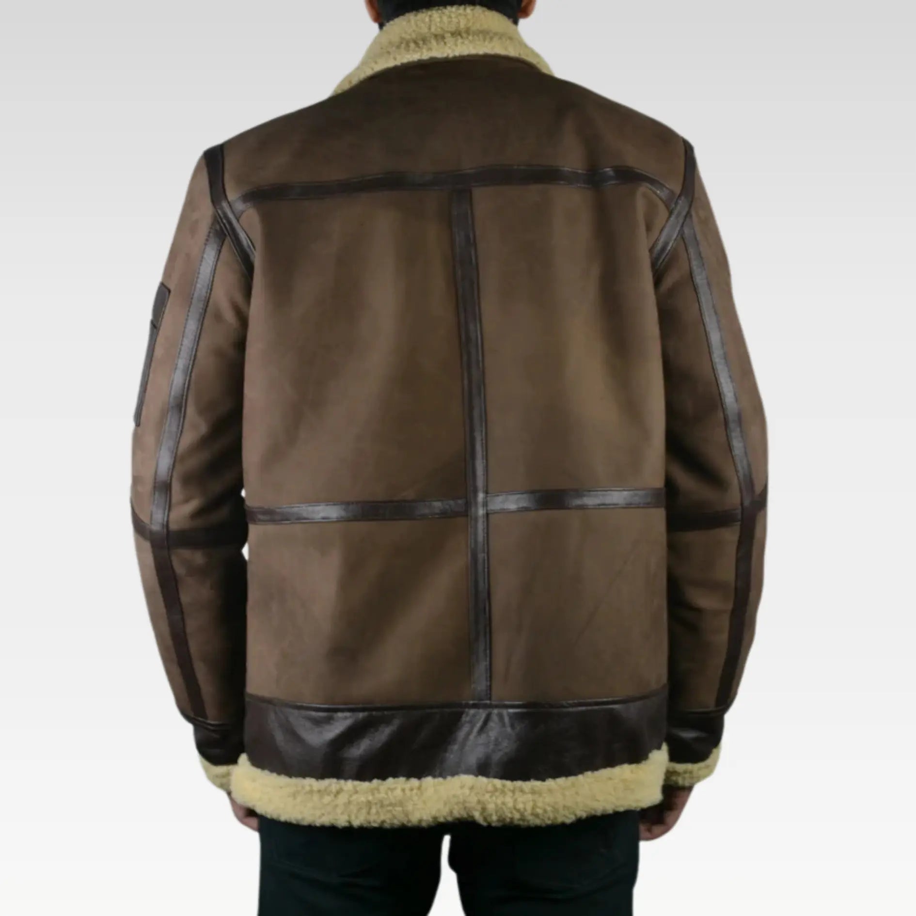 Men's Shearling Fur Bomber Brown Suede Leather Jacket
