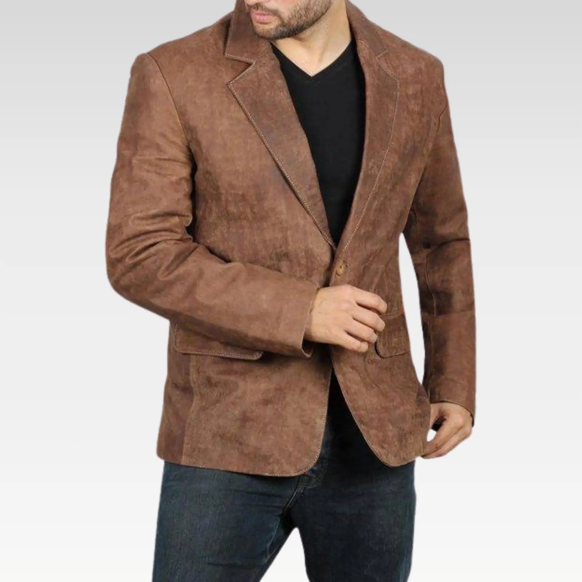 Men’s Two Button Brown Leather Blazer | Premium Quality Blazer