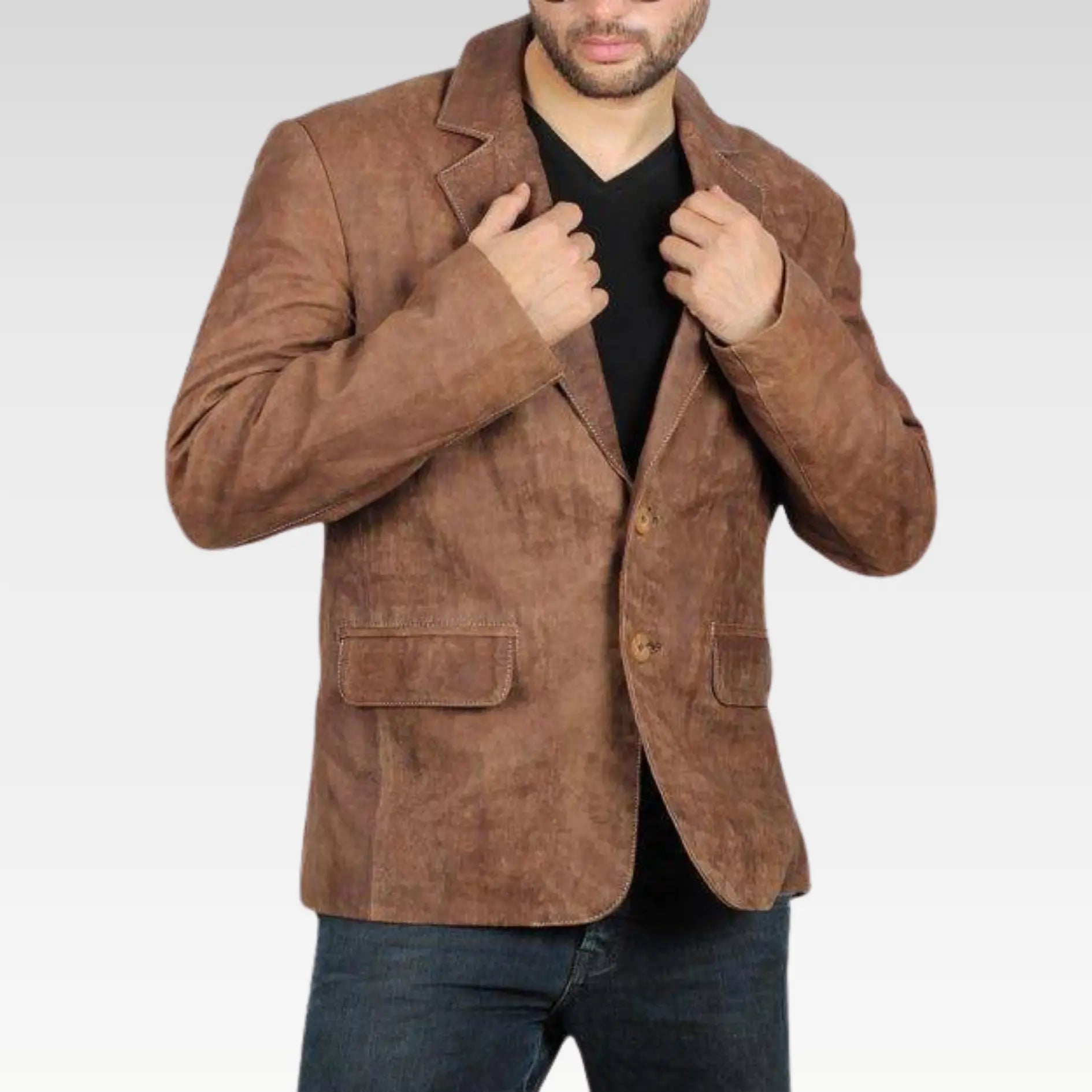 Men’s Two Button Brown Leather Blazer | Premium Quality Blazer