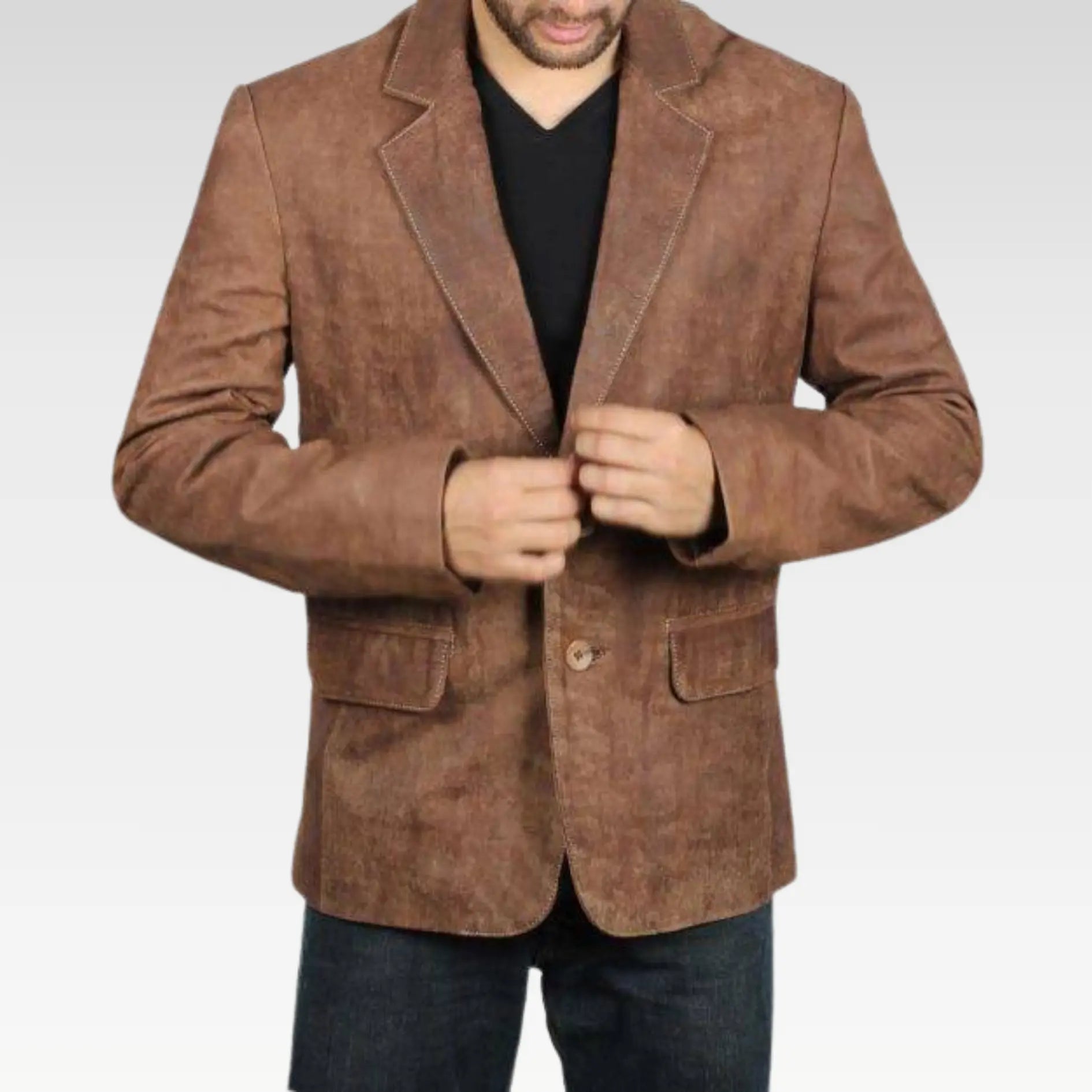 Men’s Two Button Brown Leather Blazer | Premium Quality Blazer