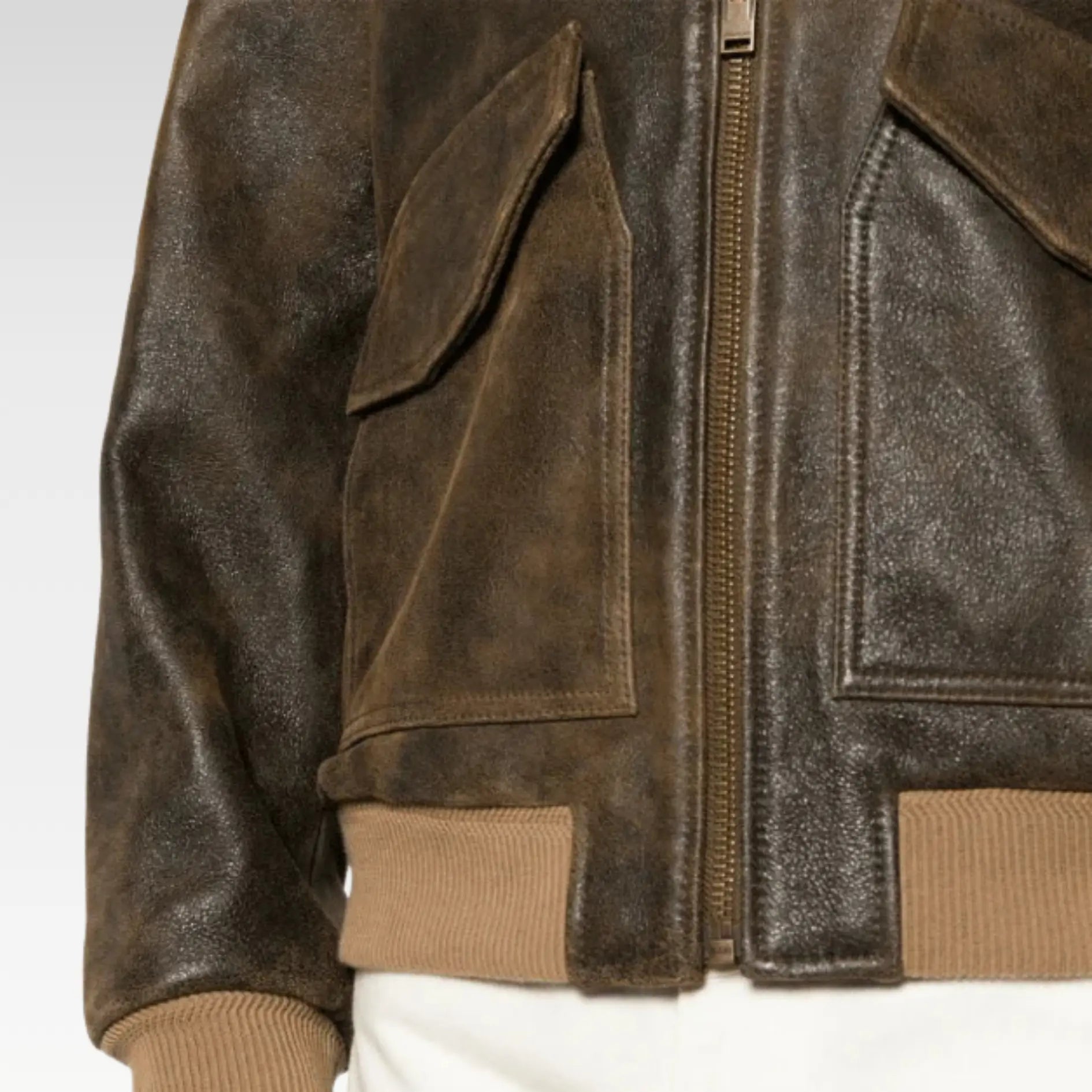 Men's Vintage Shearling Bomber Leather Jacket In Dark Brown