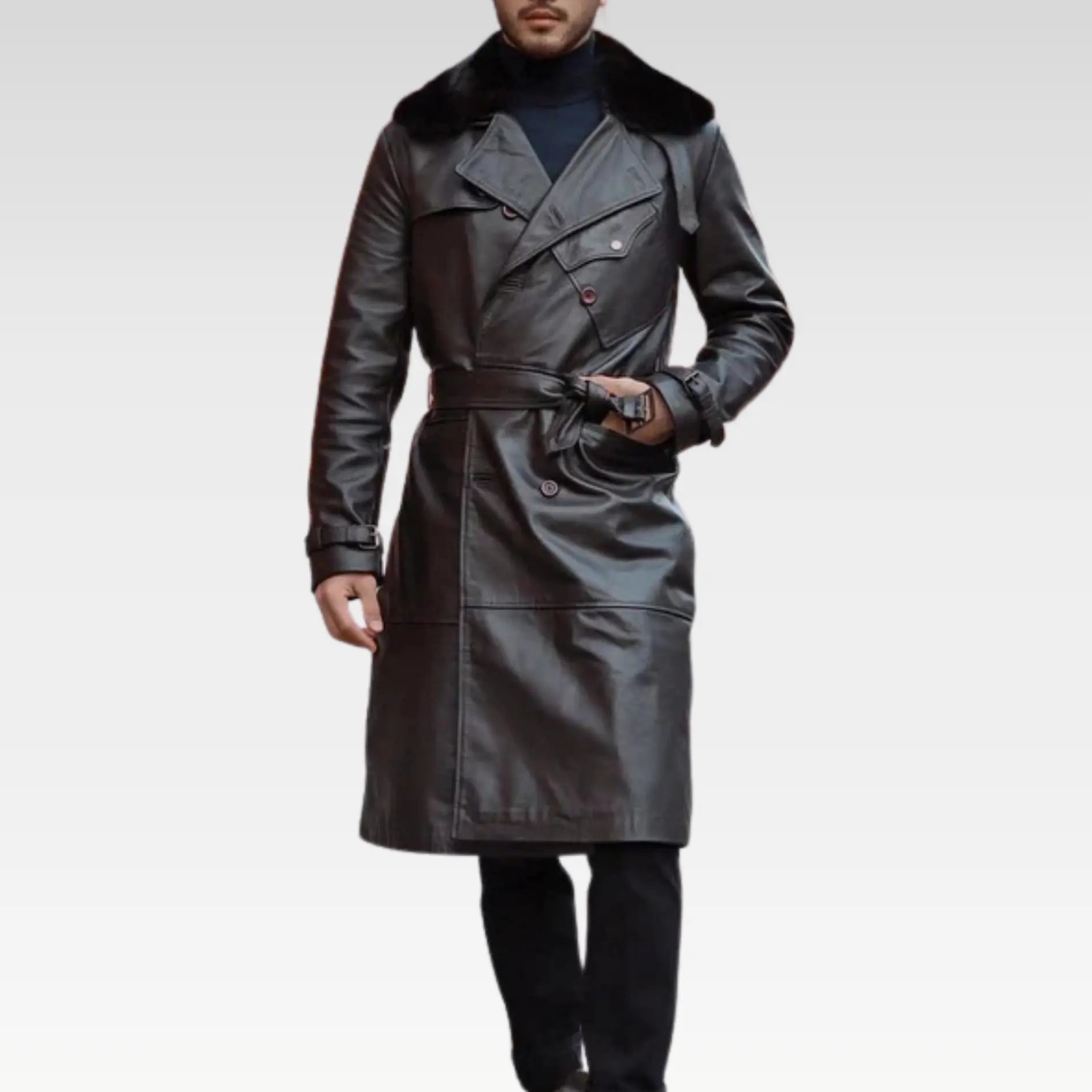 Mens Aviator World War Brown Double Breasted Genuine Leather Trench Coat