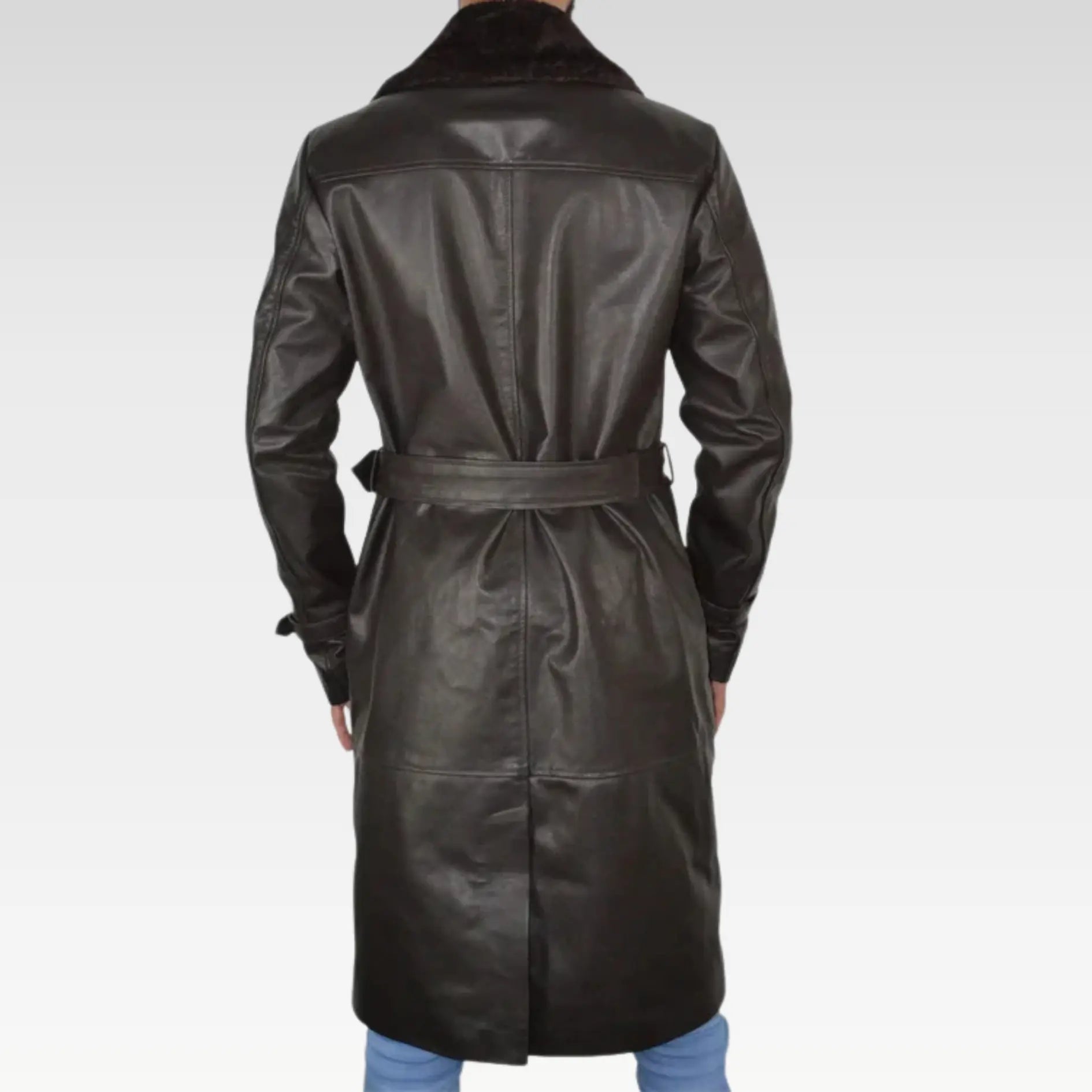 Mens Aviator World War Brown Double Breasted Genuine Leather Trench Coat