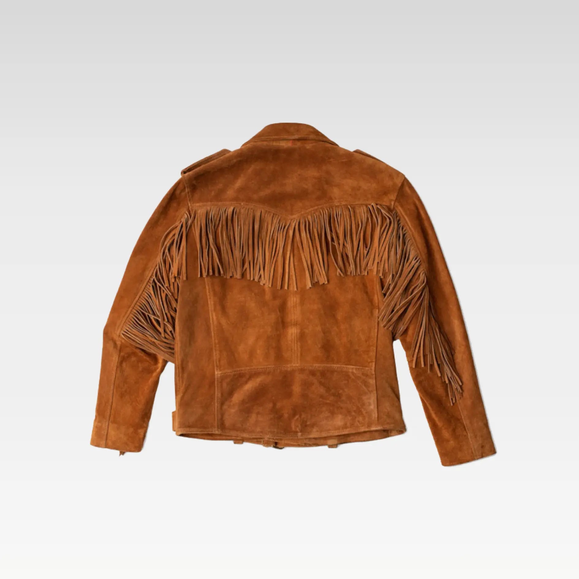 Mens Brown Fringes Suede Leather Cowboy Jacket