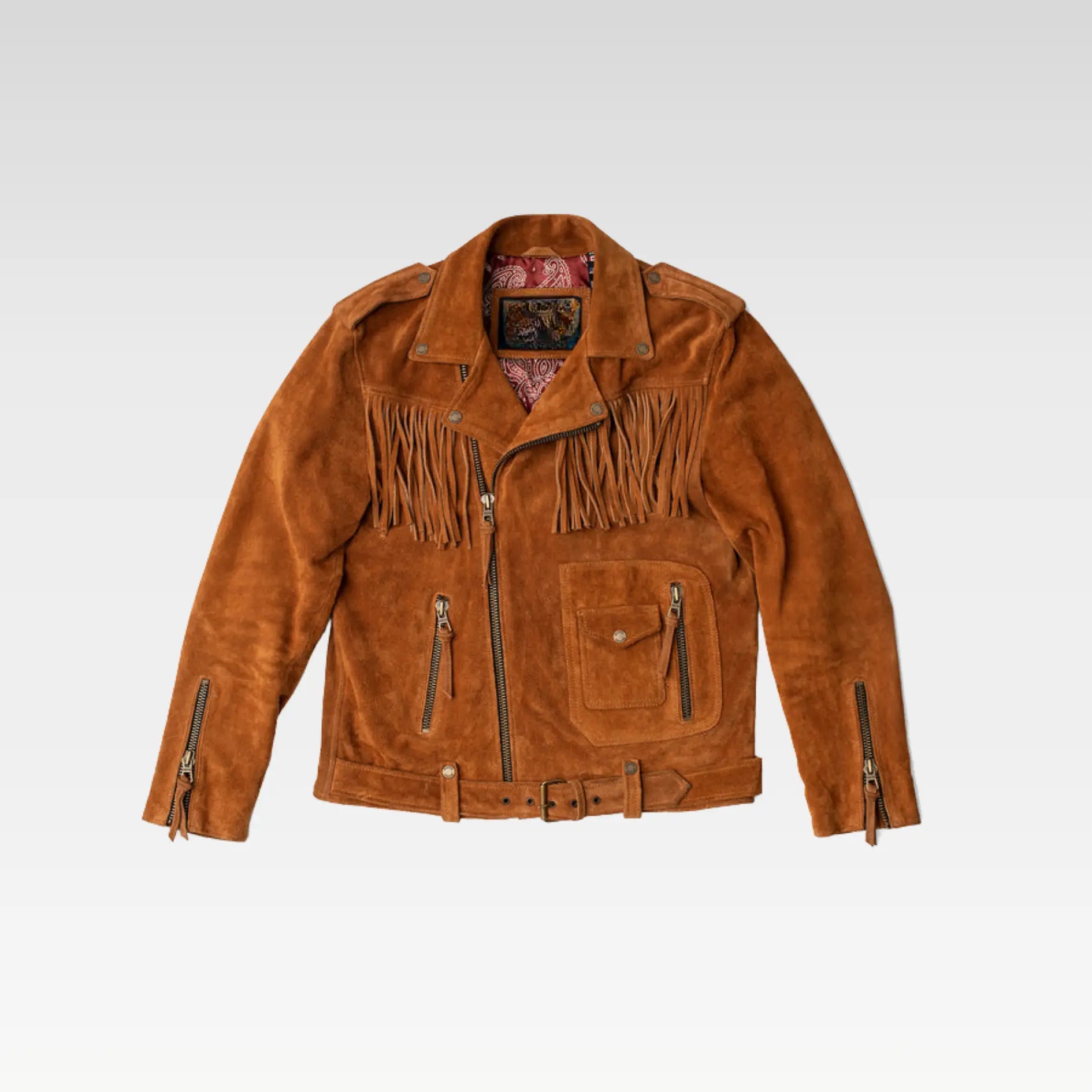 Mens Brown Fringes Suede Leather Cowboy Jacket