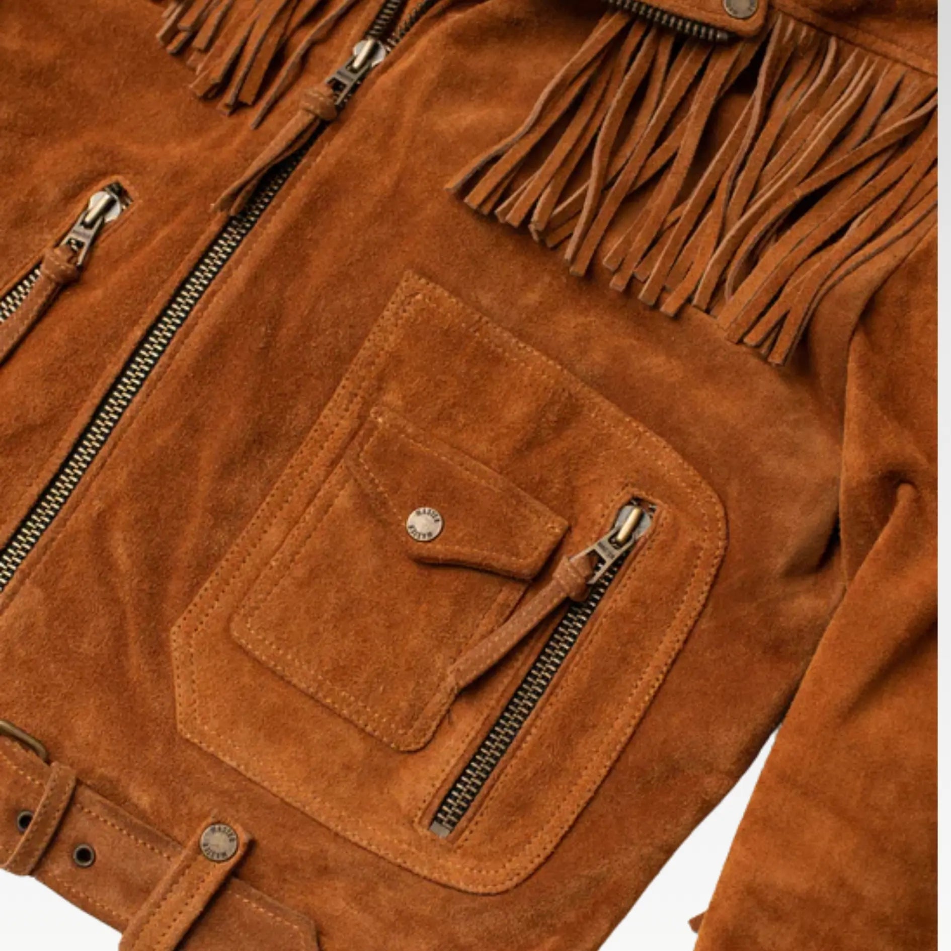 Mens Brown Fringes Suede Leather Cowboy Jacket