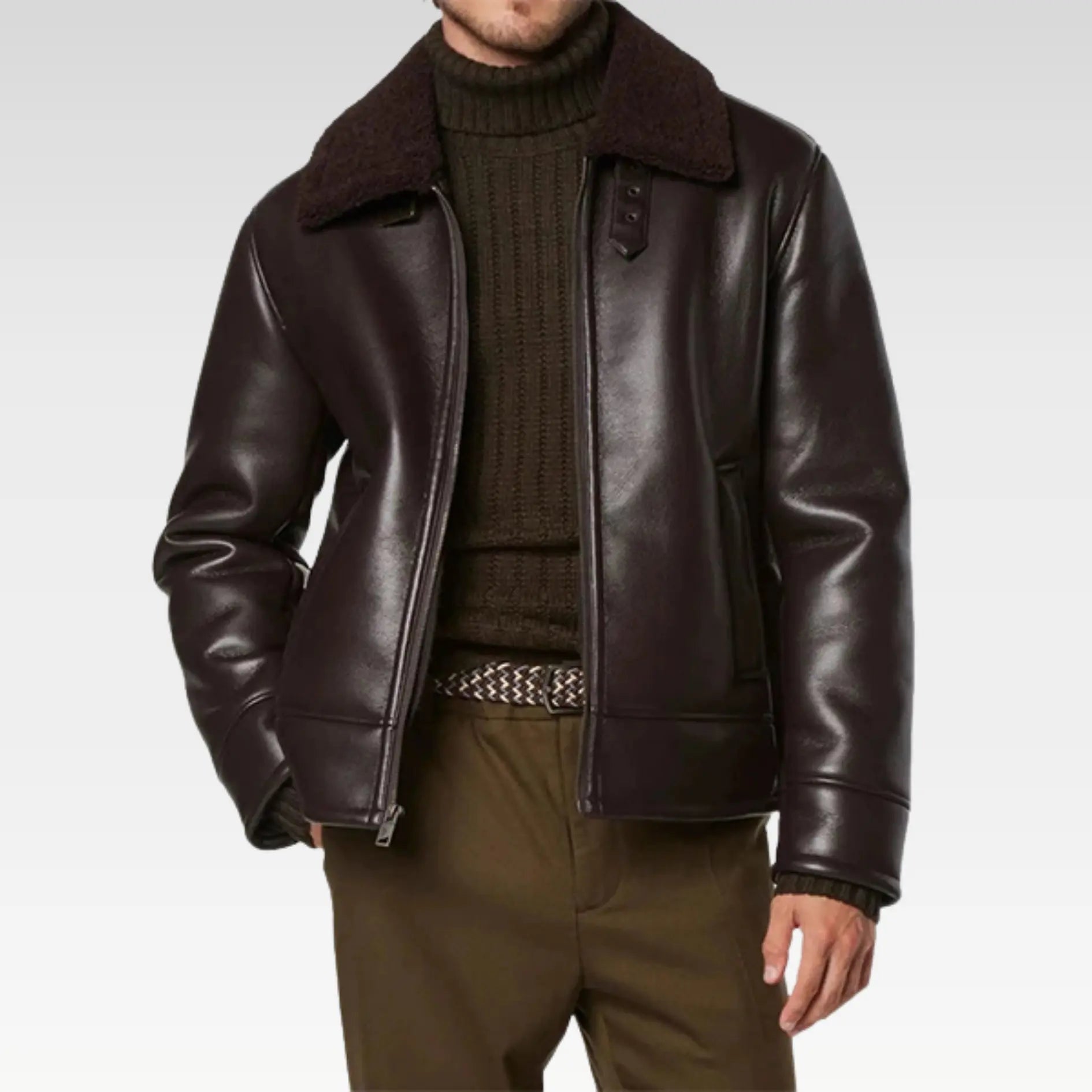 Mens Brown Leather Pilot Jacket