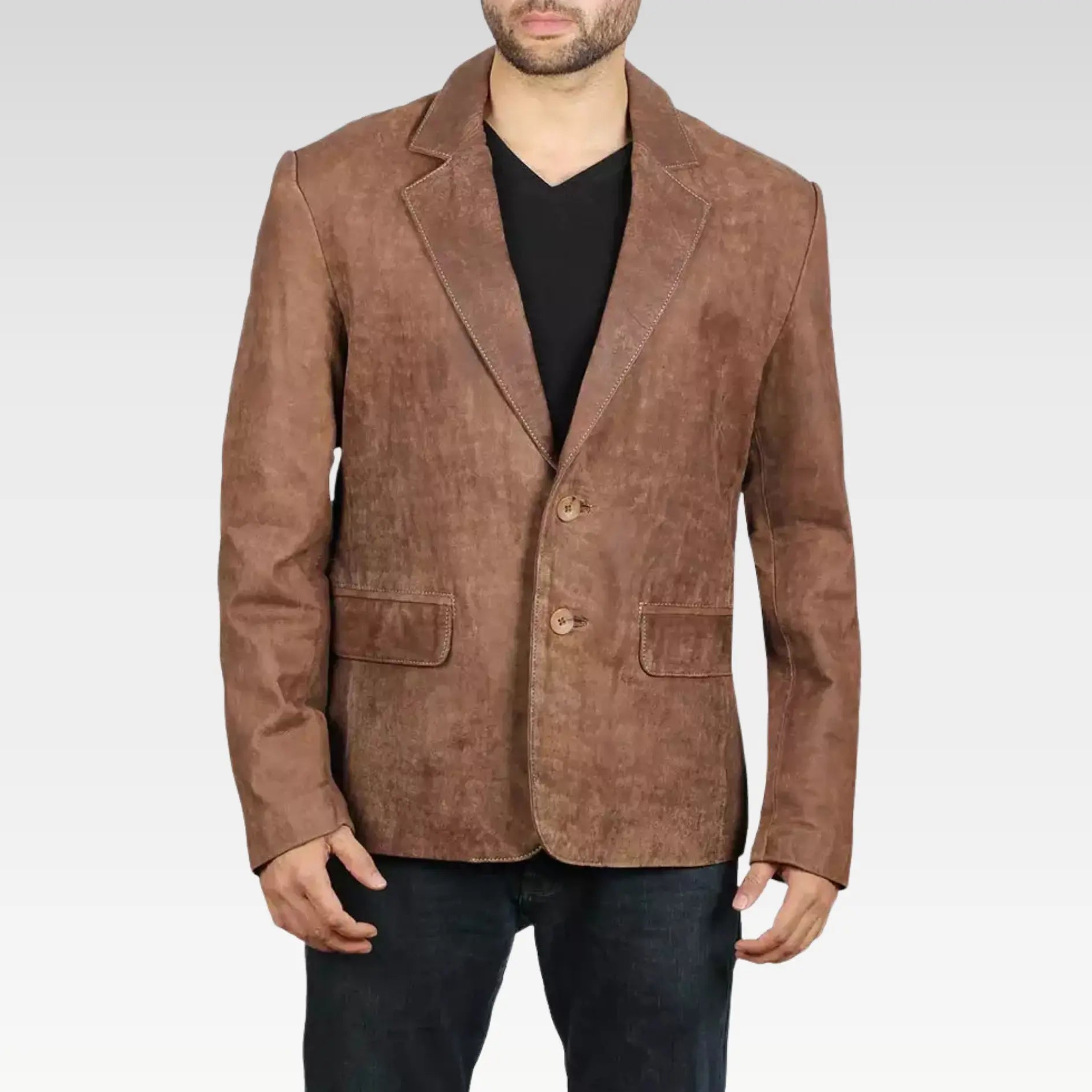 Mens Exclusive Two Button Real Leather Brown Blazer