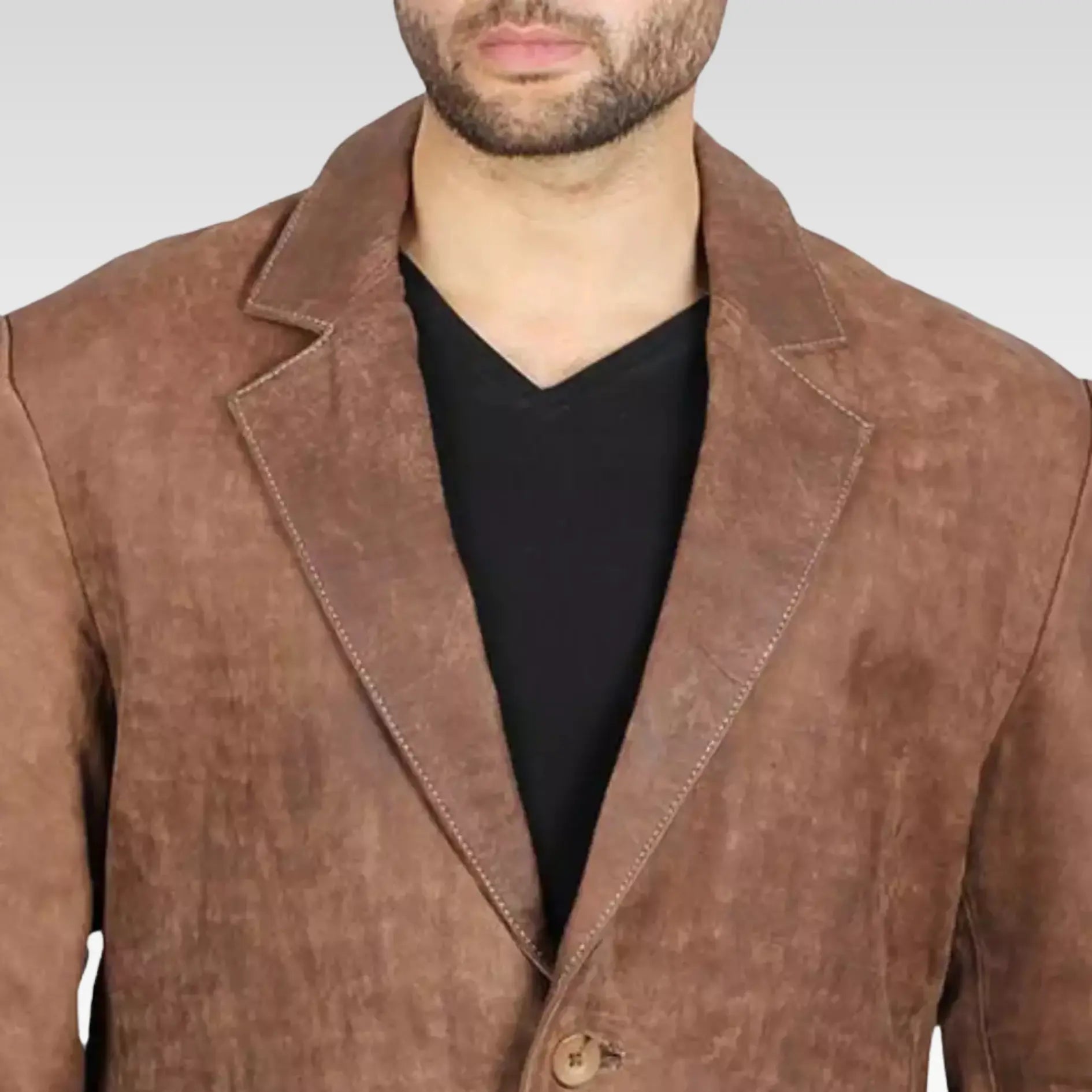 Mens Exclusive Two Button Real Leather Brown Blazer