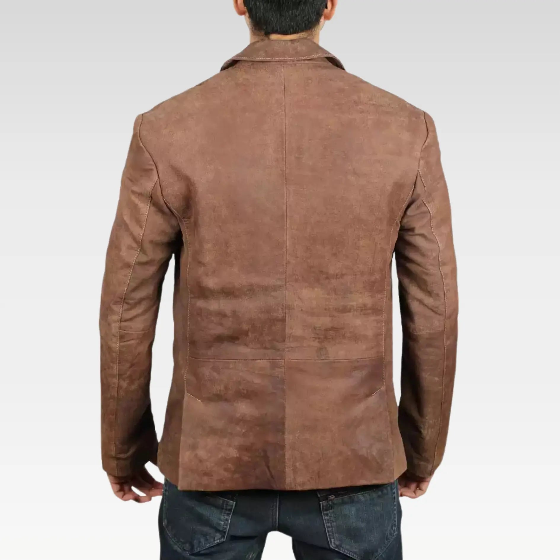 Mens Exclusive Two Button Real Leather Brown Blazer