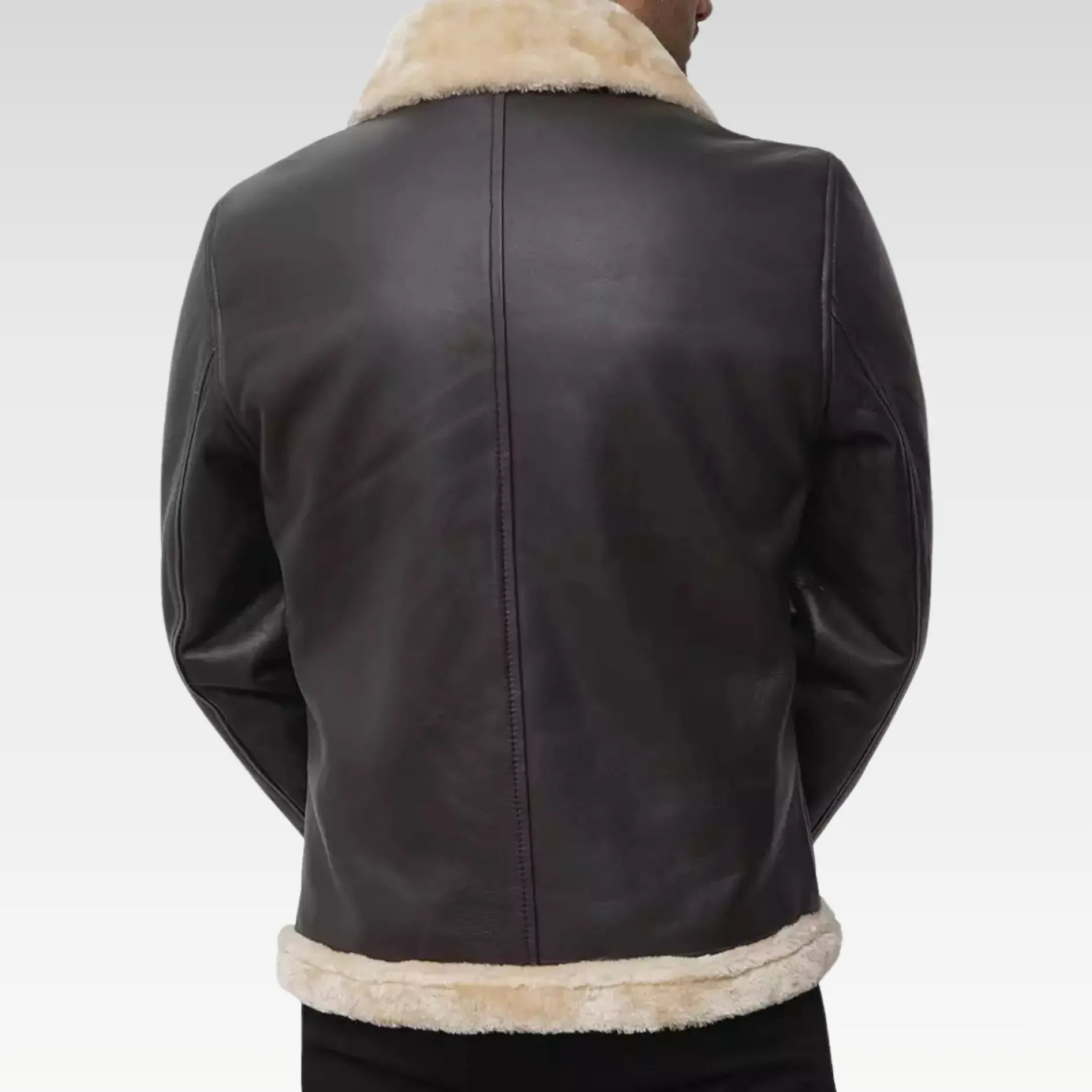 Mens Real Leather Dark Brown Shearling Bomber Jacket
