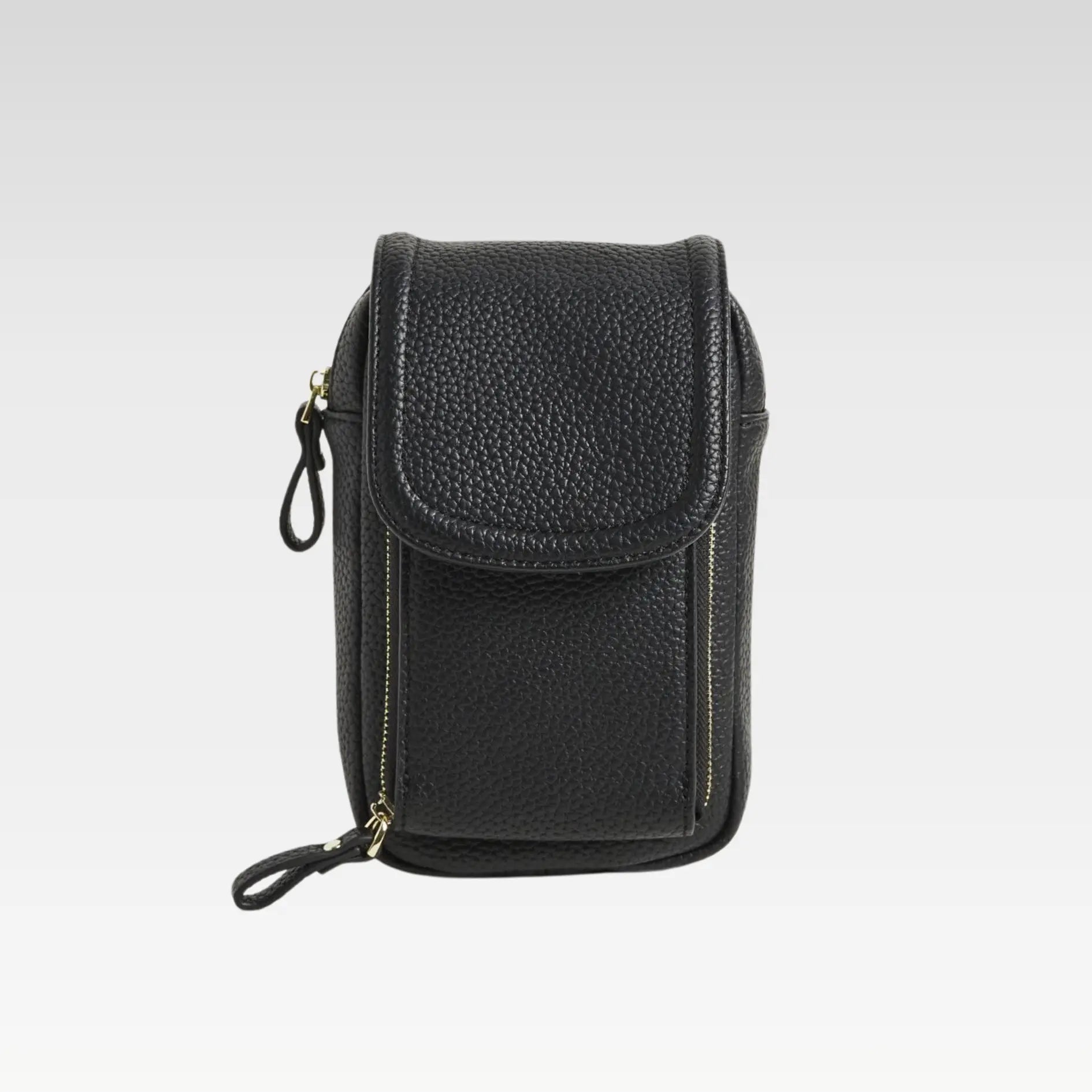 Netty Pop Fold Over Black Phone Crossbody Bag