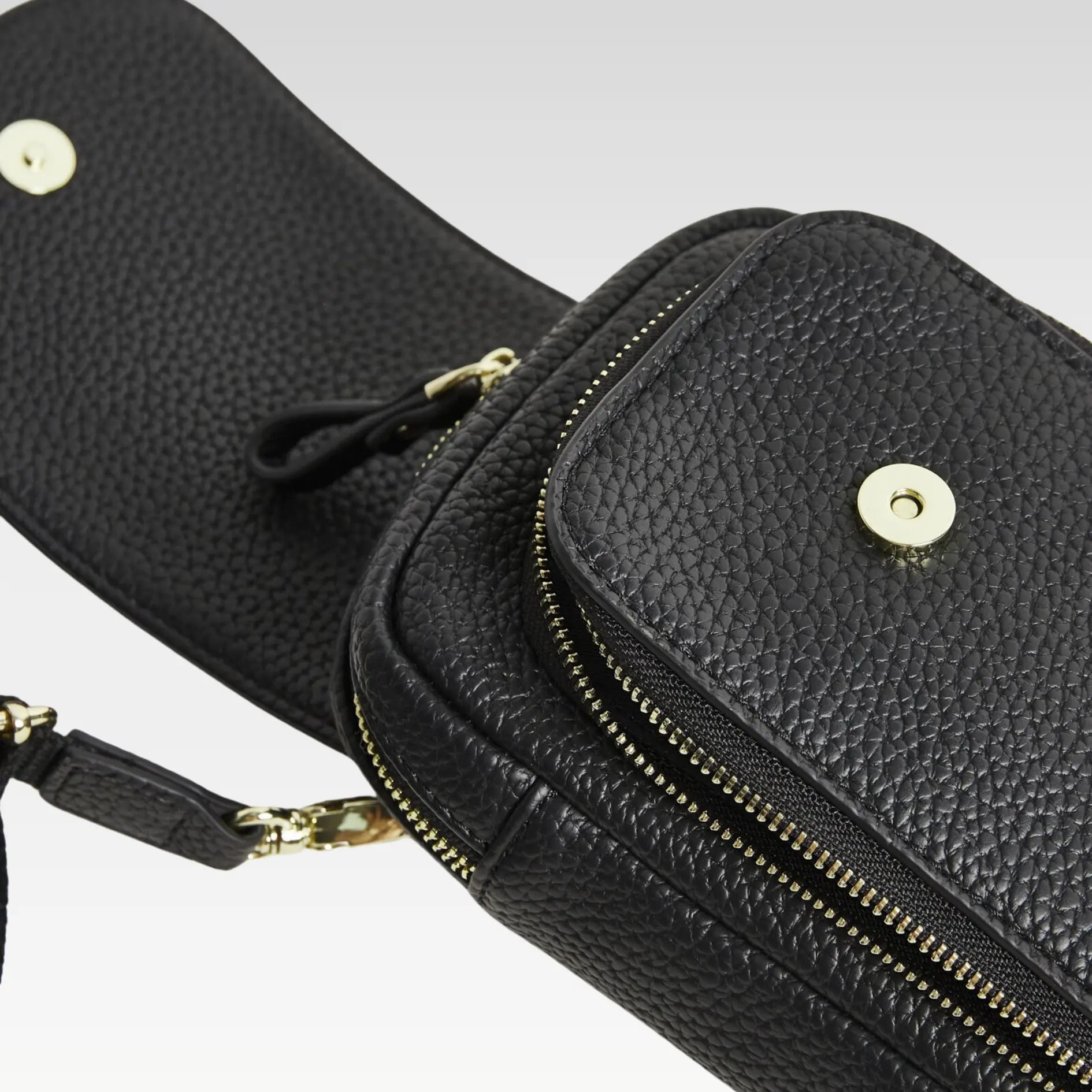 Netty Pop Fold Over Black Phone Crossbody Bag