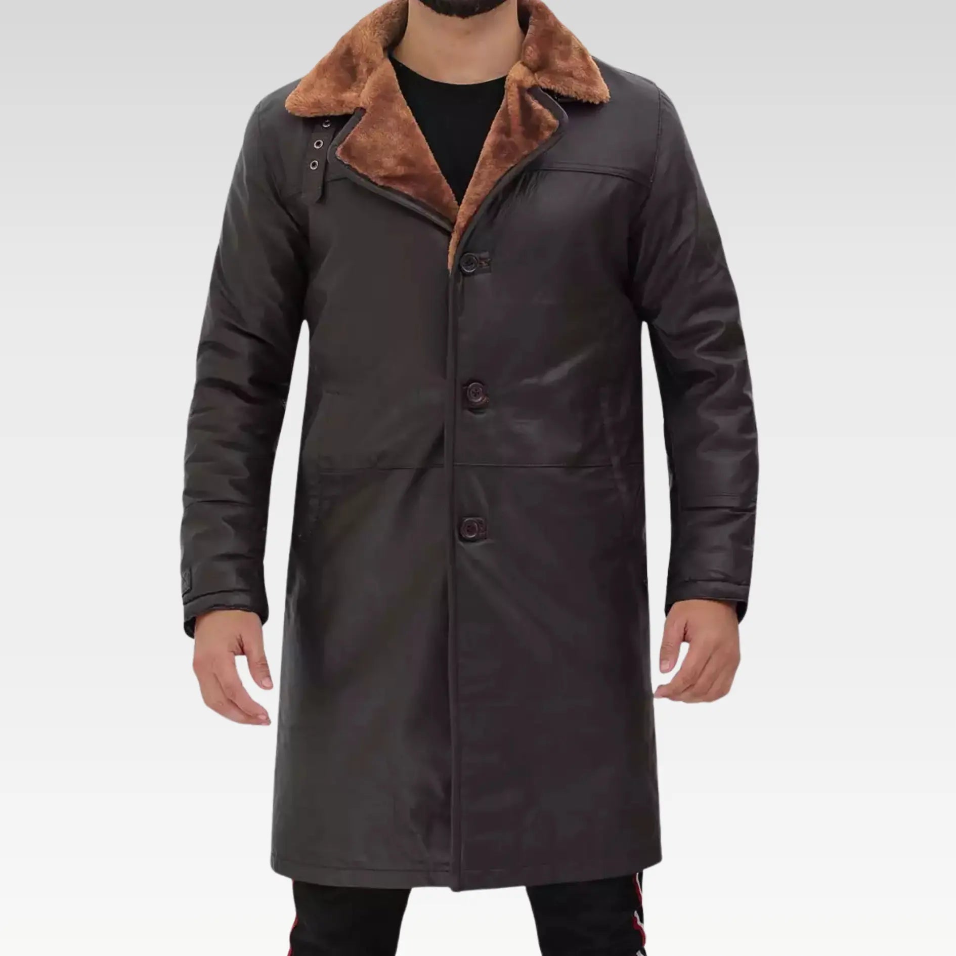 Premium Dark Brown Mens Length Shearling Coat