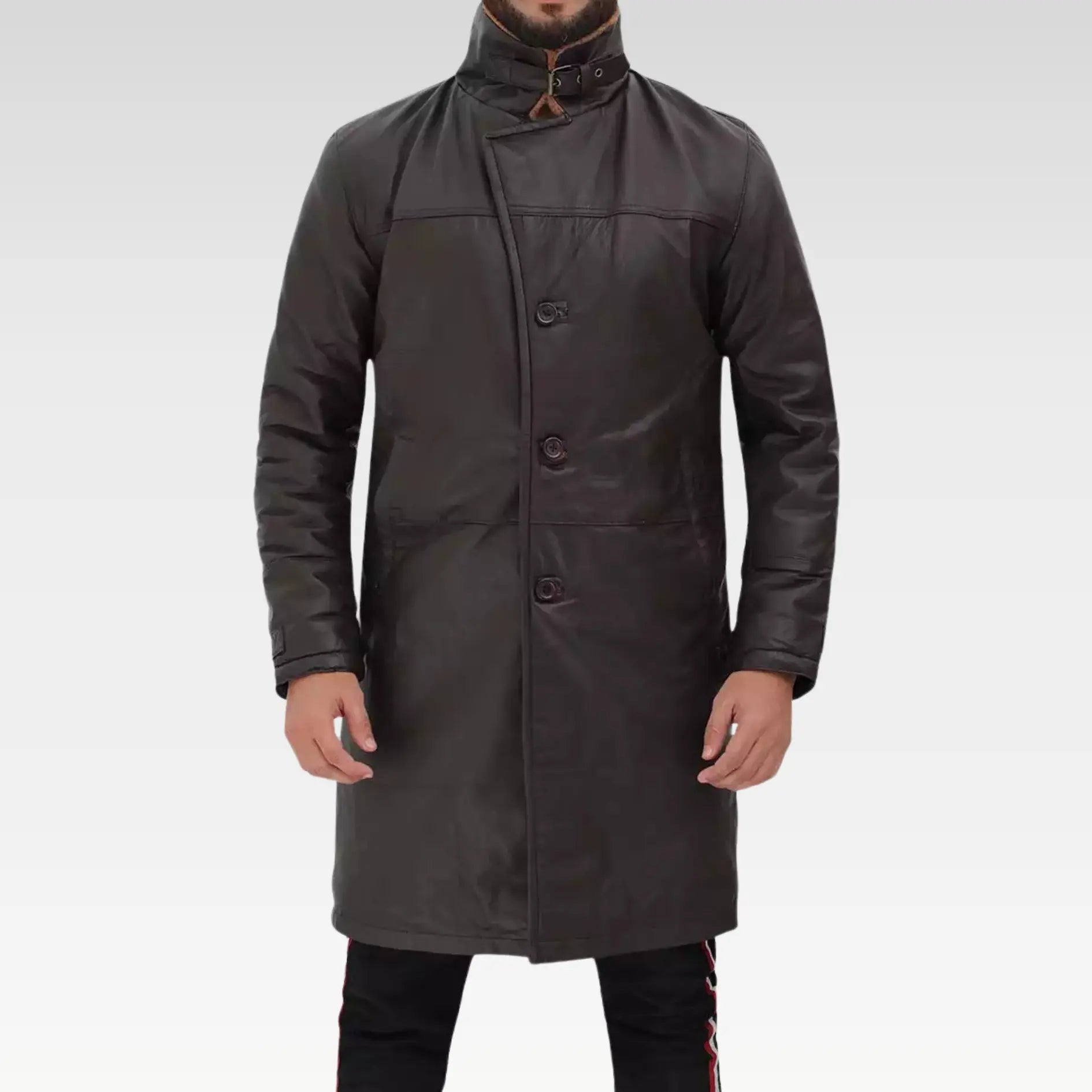 Premium Dark Brown Mens Length Shearling Coat