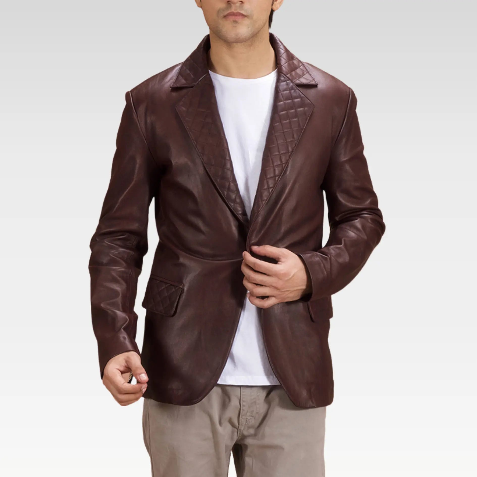 Radaron Quilted Maroon Leather Blazer