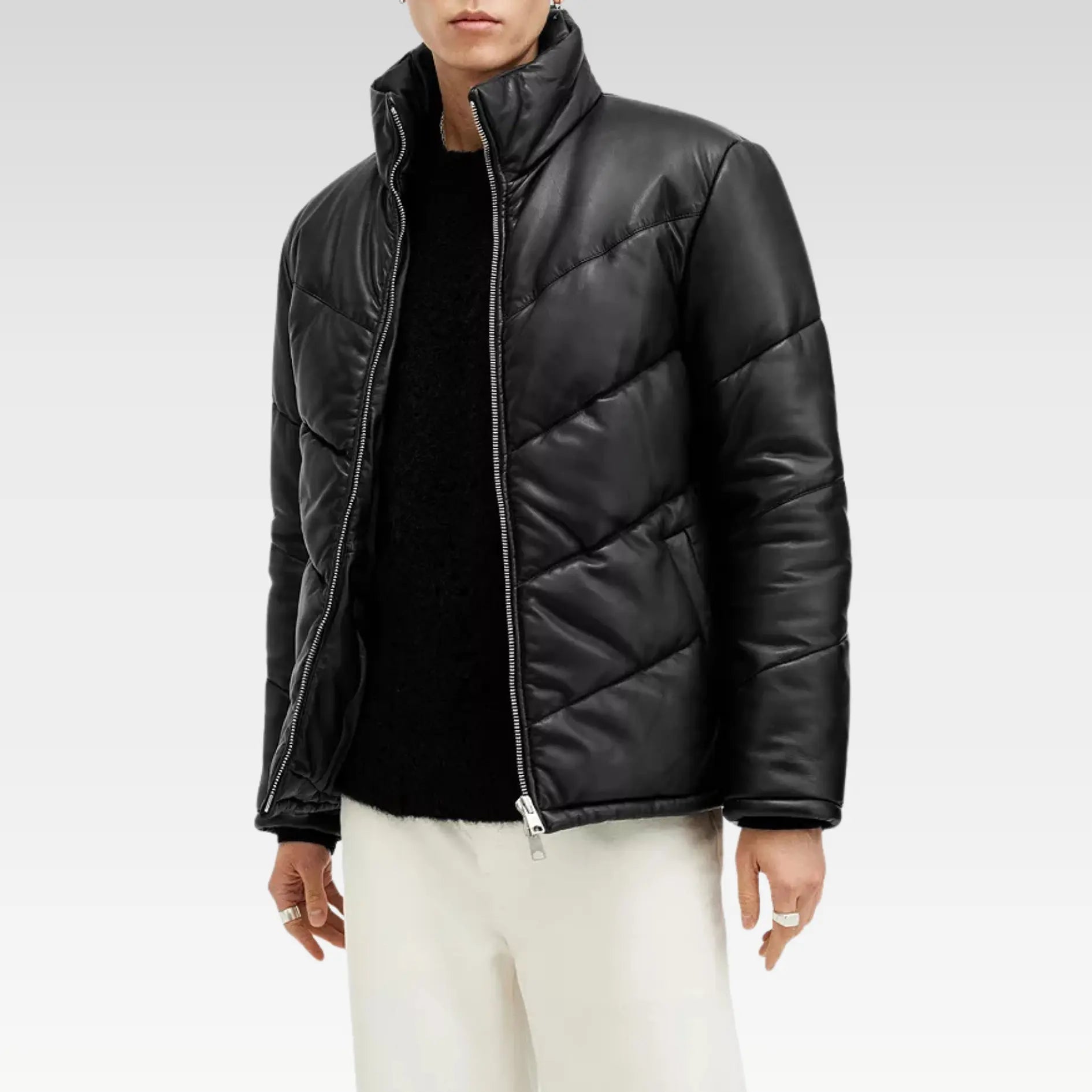 Raya Leather Quilted Full Zip Puffer Jacket