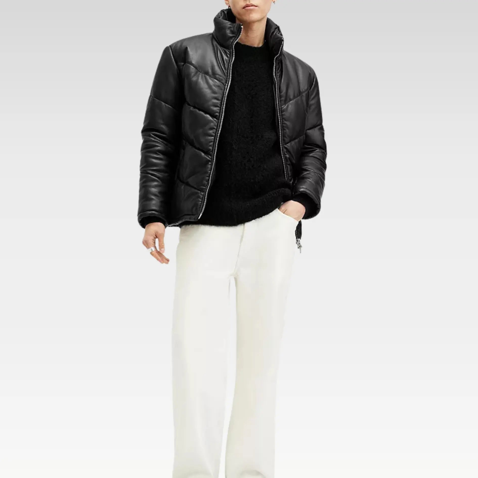 Raya Leather Quilted Full Zip Puffer Jacket