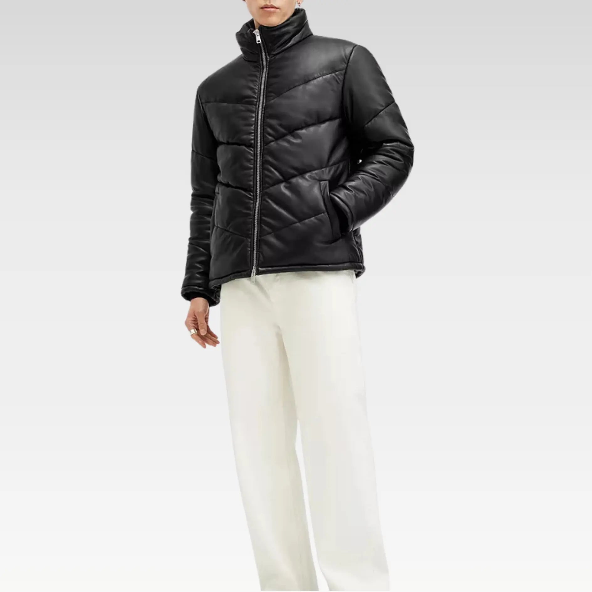 Raya Leather Quilted Full Zip Puffer Jacket