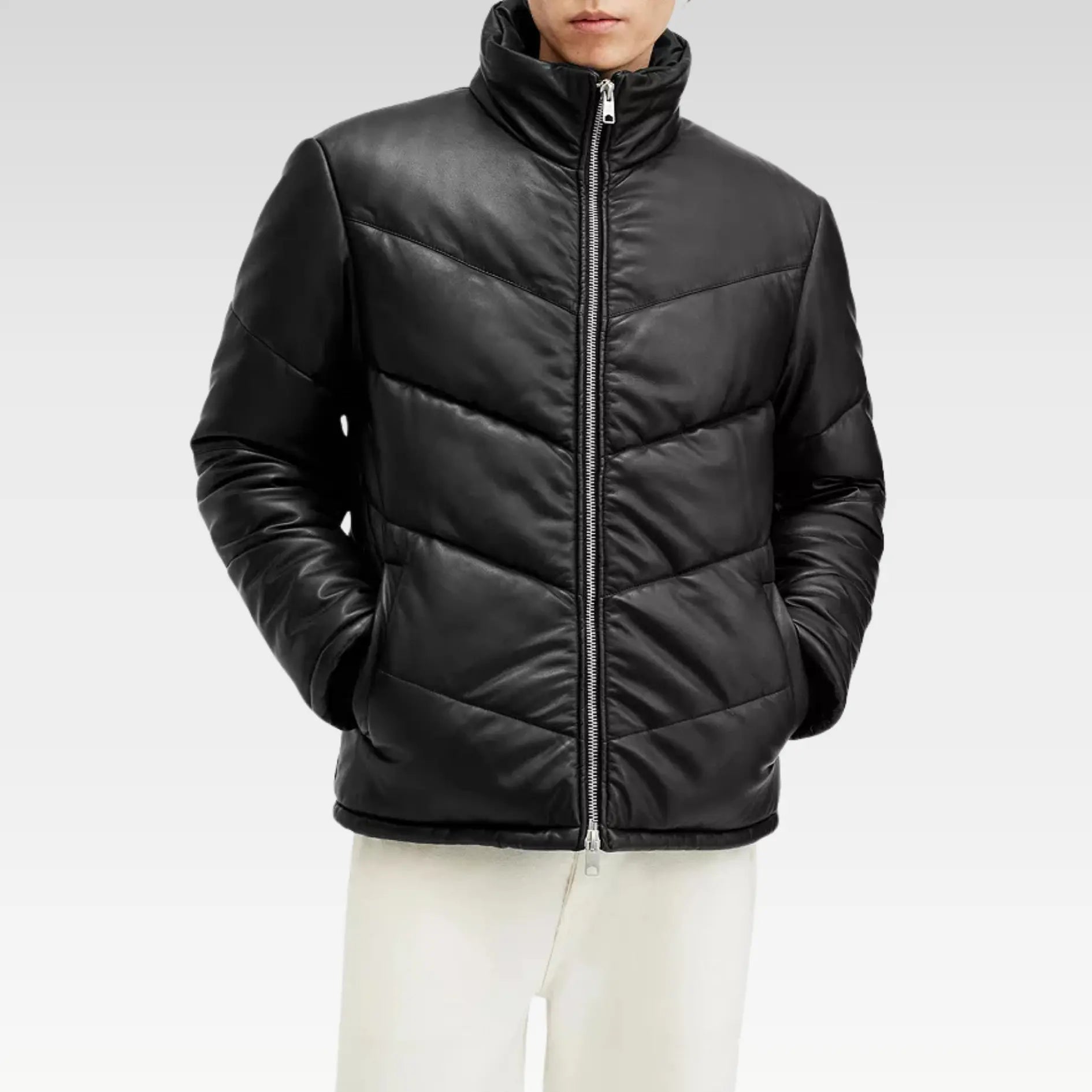 Raya Leather Quilted Full Zip Puffer Jacket