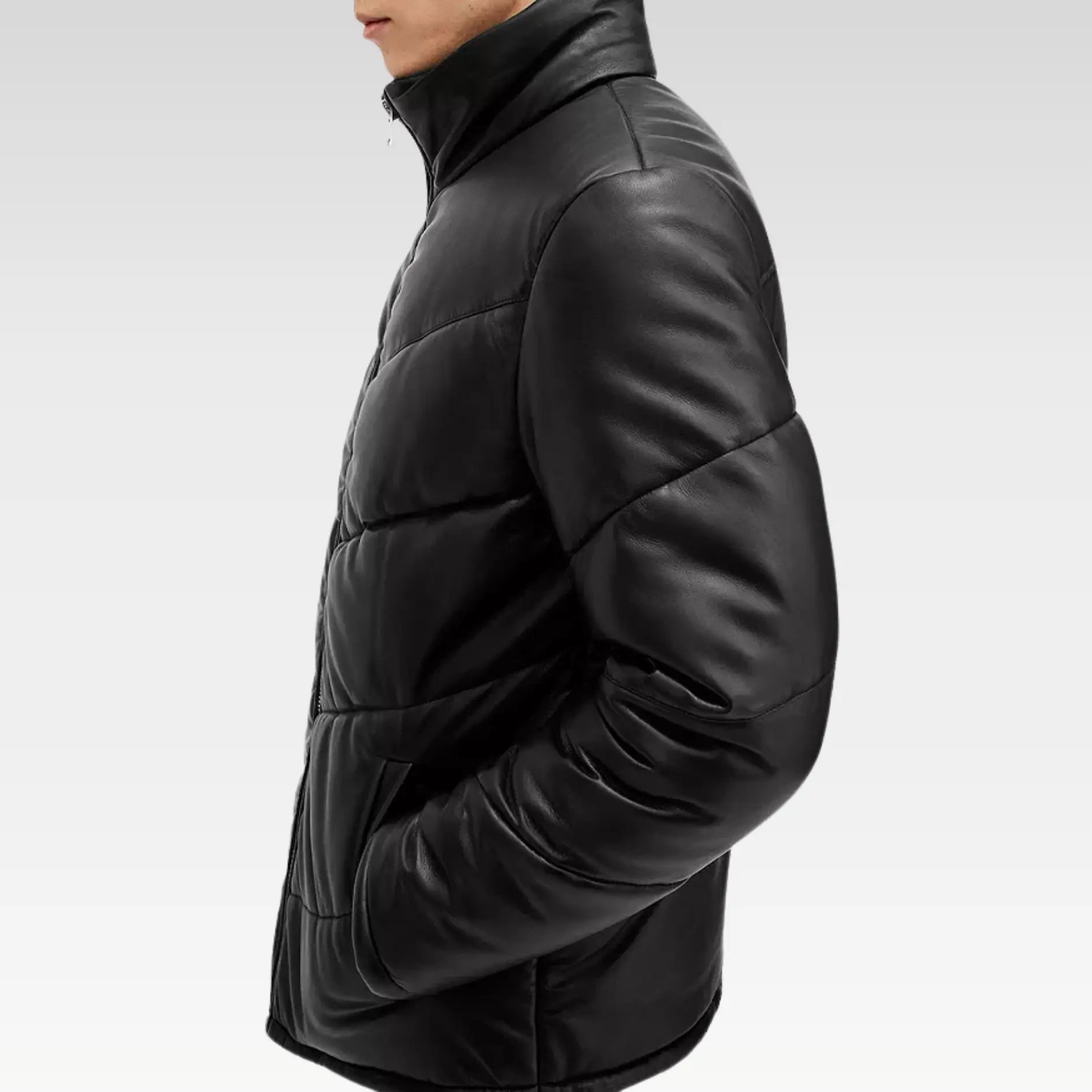 Raya Leather Quilted Full Zip Puffer Jacket