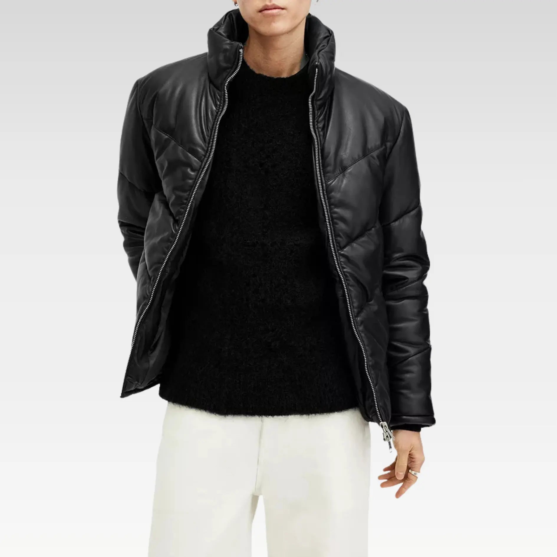 Raya Leather Quilted Full Zip Puffer Jacket