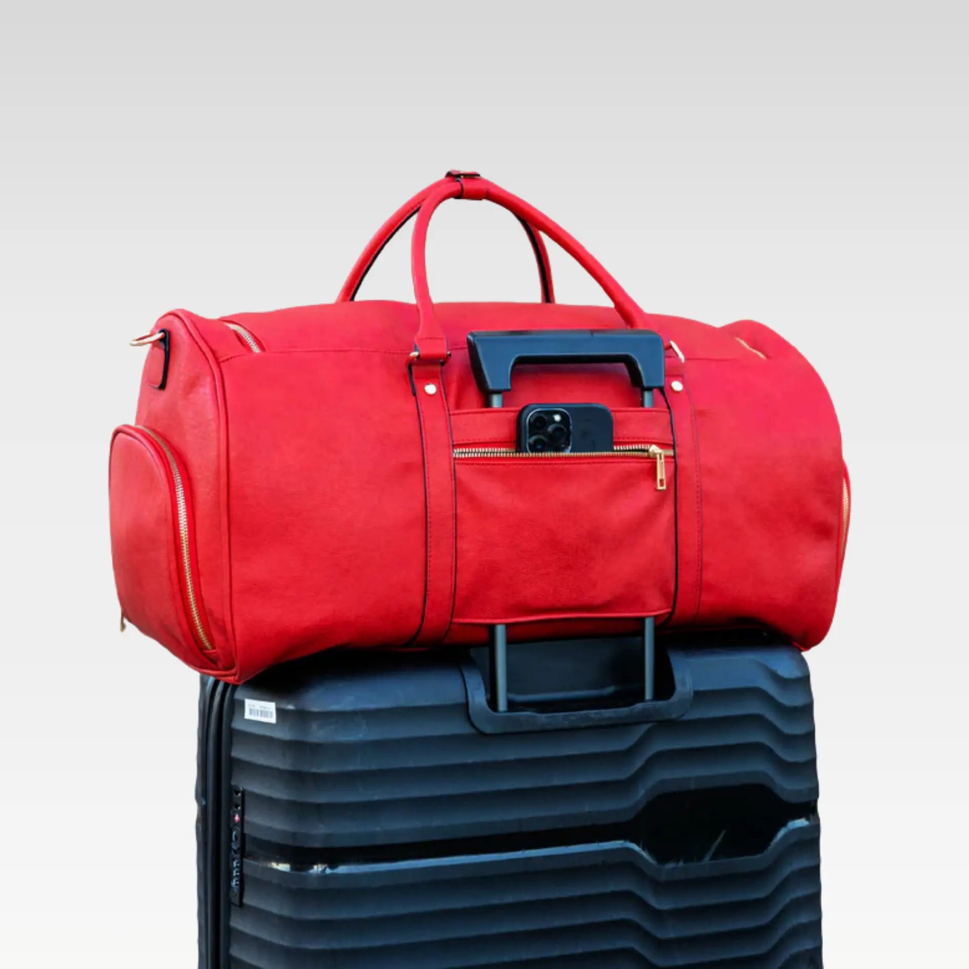 Red Tumbled Leather Duffle Bag