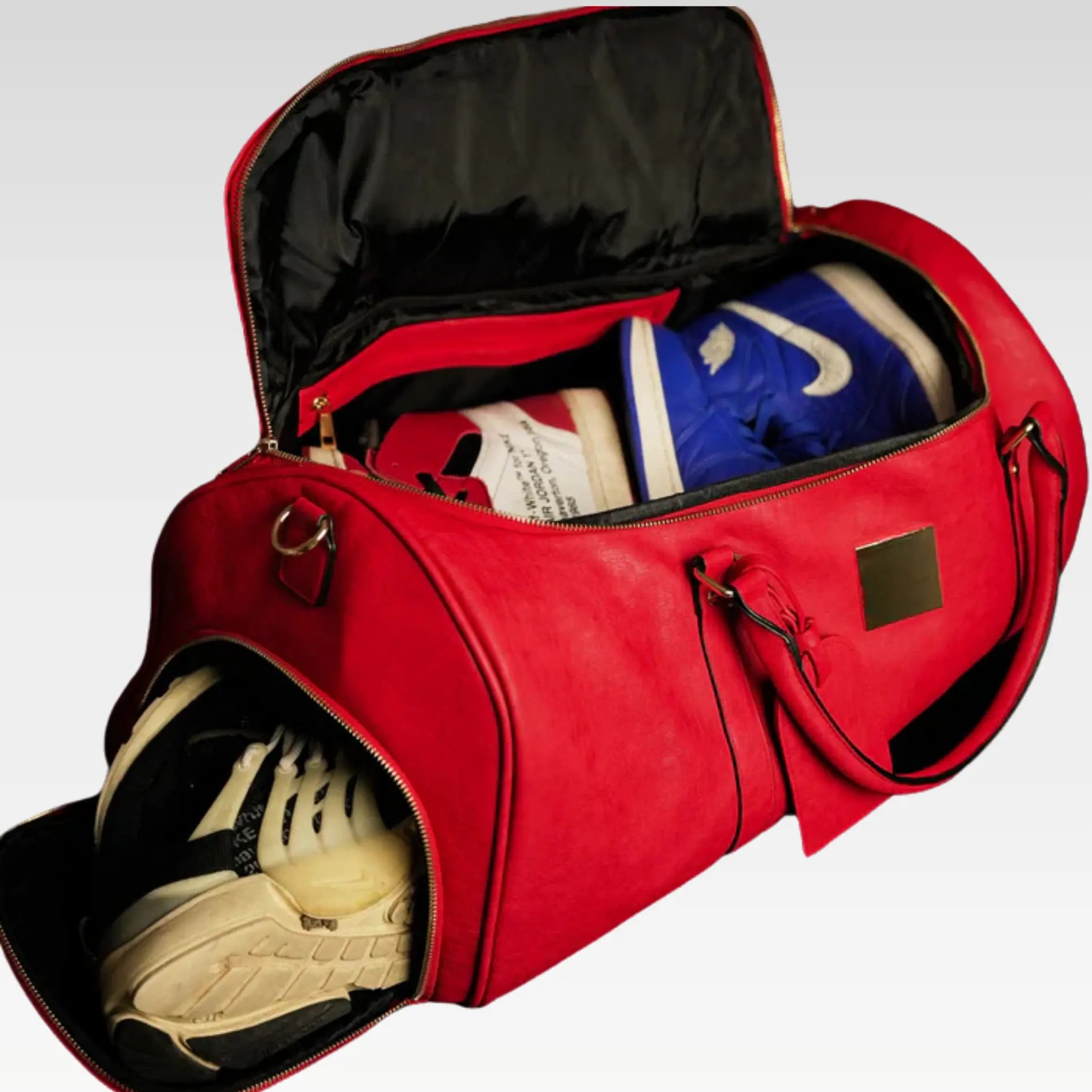 Red Tumbled Leather Duffle Bag