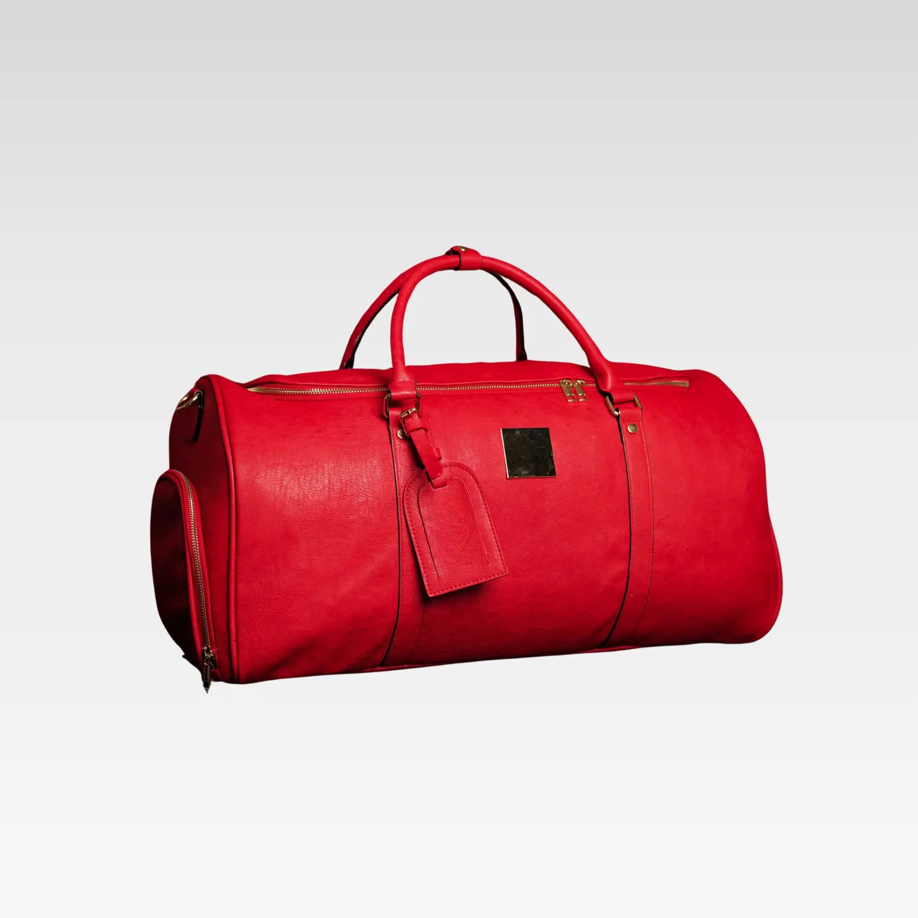 Red Tumbled Leather Duffle Bag