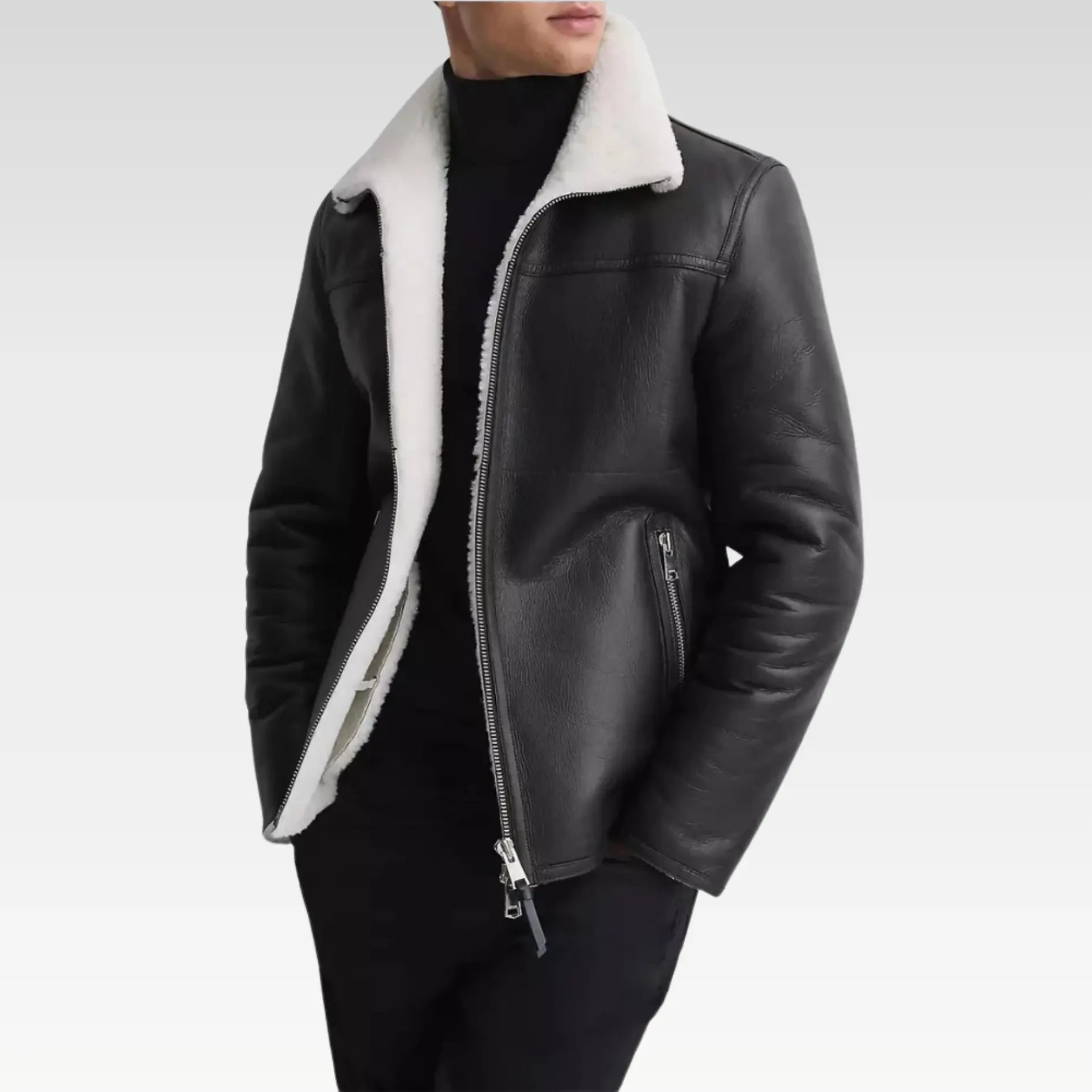 Richard Black Trimmed Shearling Leather Jacket