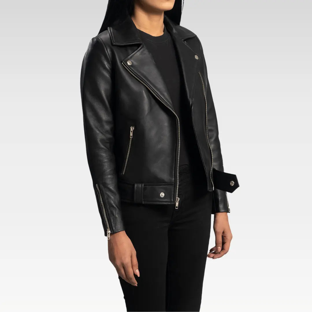 Rumy Black Leather Biker Jacket