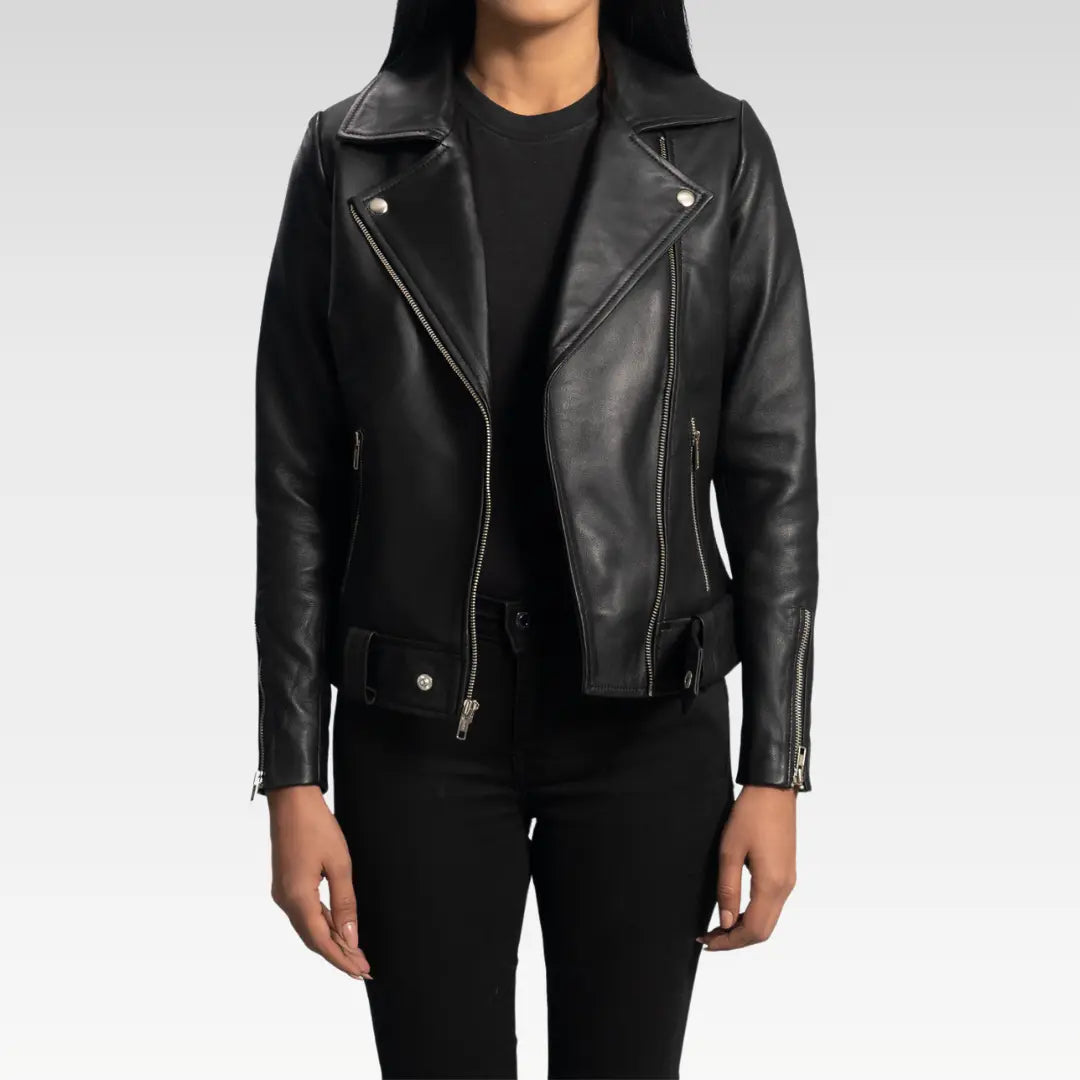 Rumy Black Leather Biker Jacket