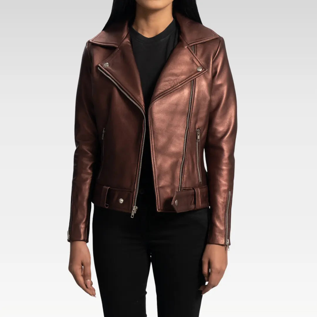 Rumy Maroon Leather Biker Jacket