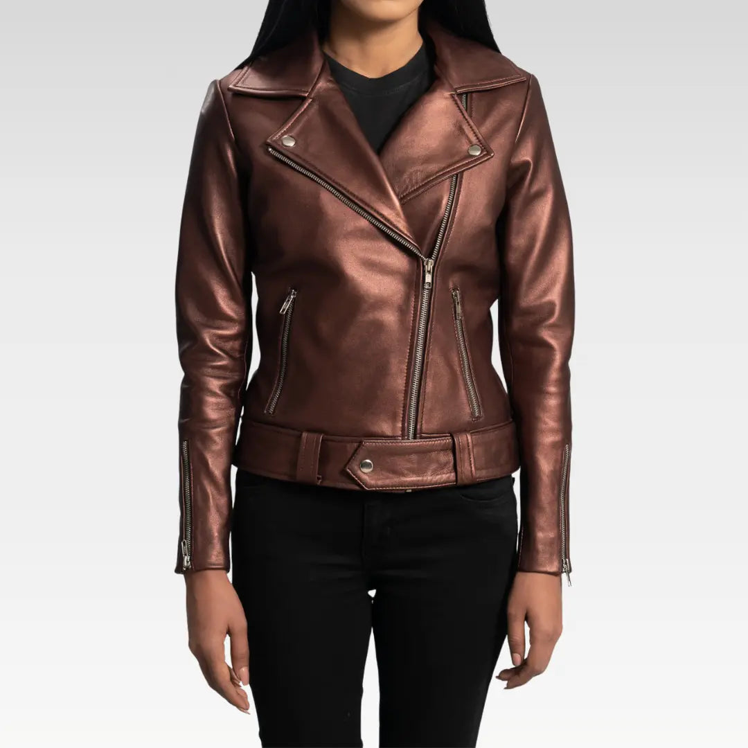 Rumy Maroon Leather Biker Jacket