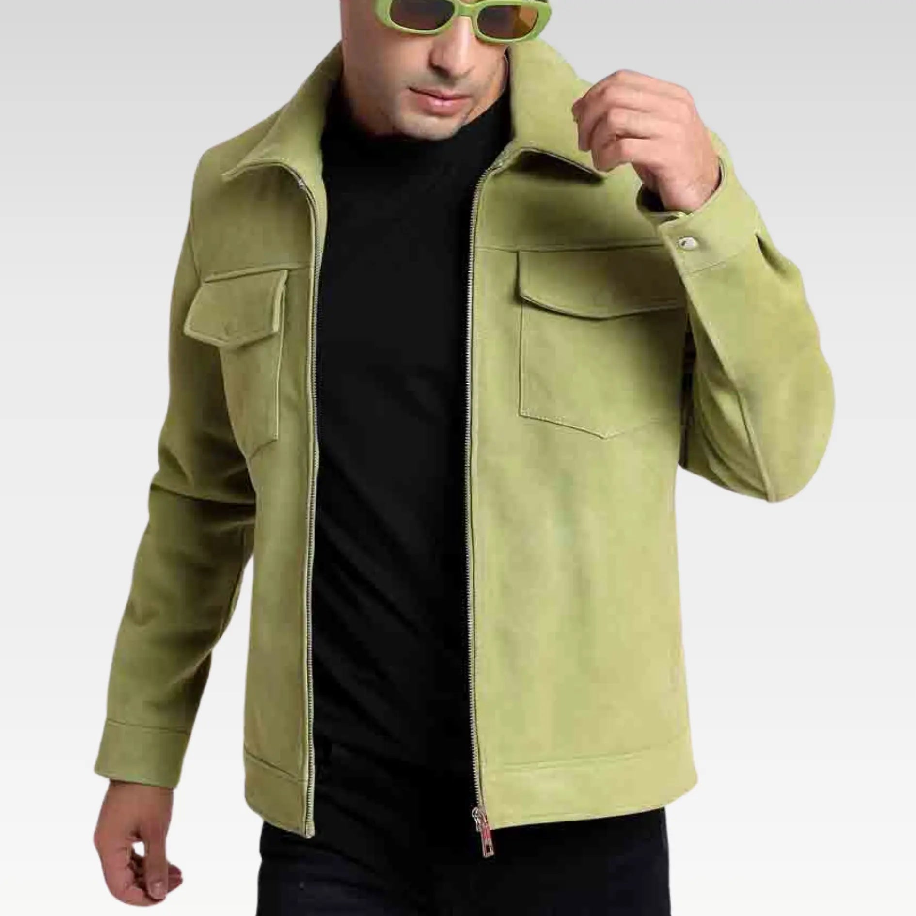 Lime Suede Leather Jacket With Collars