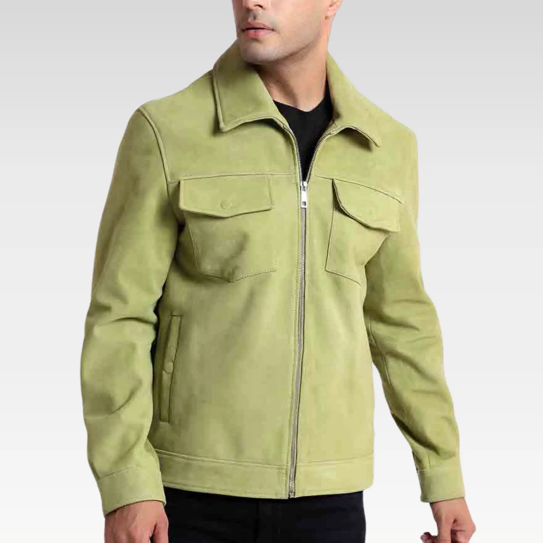 Lime Suede Leather Jacket With Collars