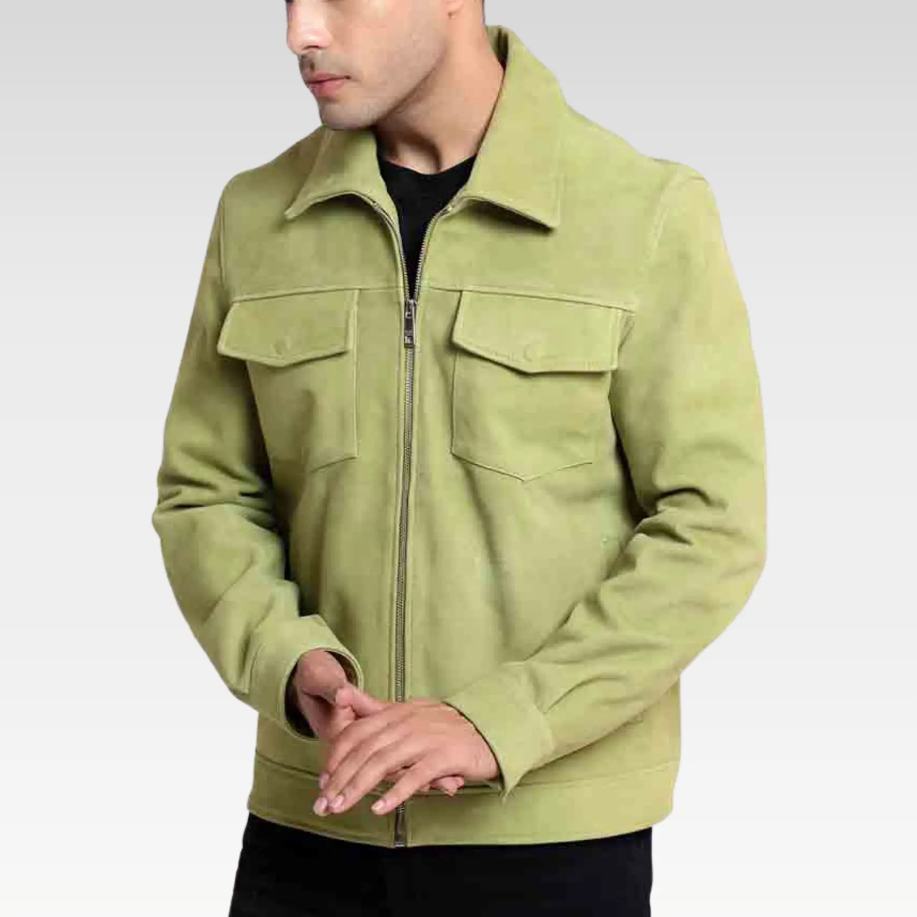Lime Suede Leather Jacket With Collars