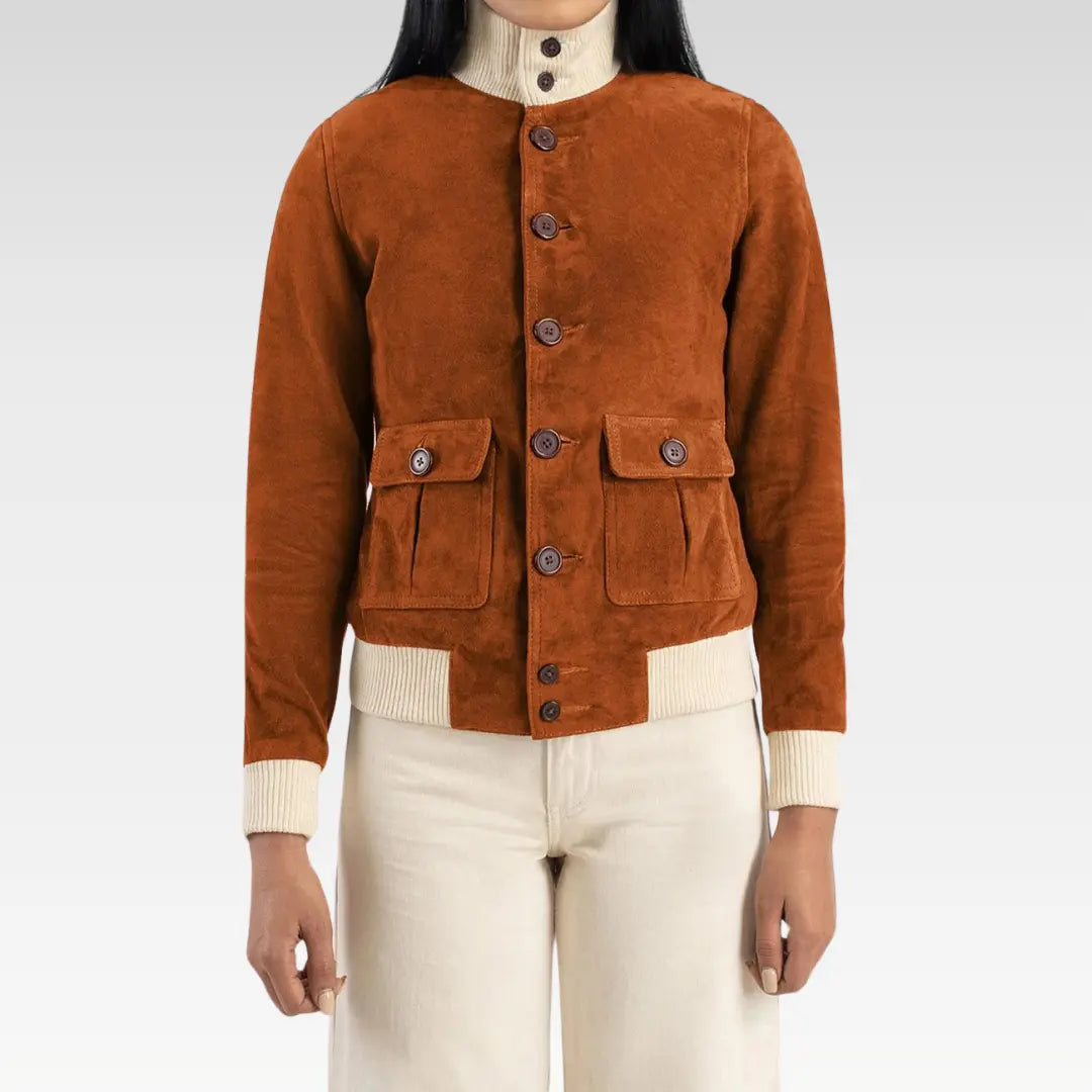 Sasha A1 Brown Suede Bomber Jacket