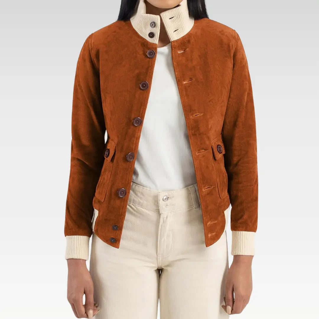 Sasha A1 Brown Suede Bomber Jacket