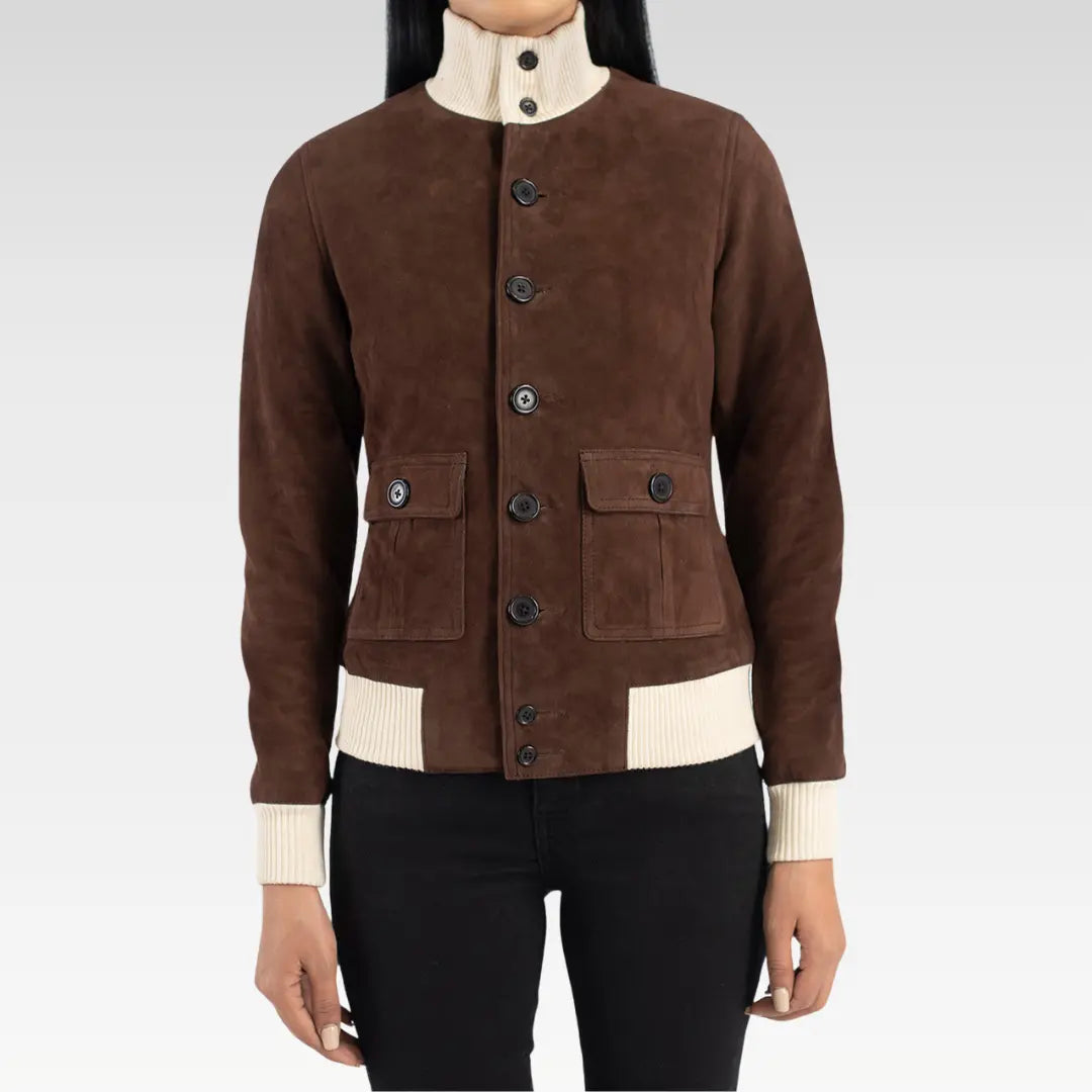 Sasha A1 Brown Suede Bomber Jacket
