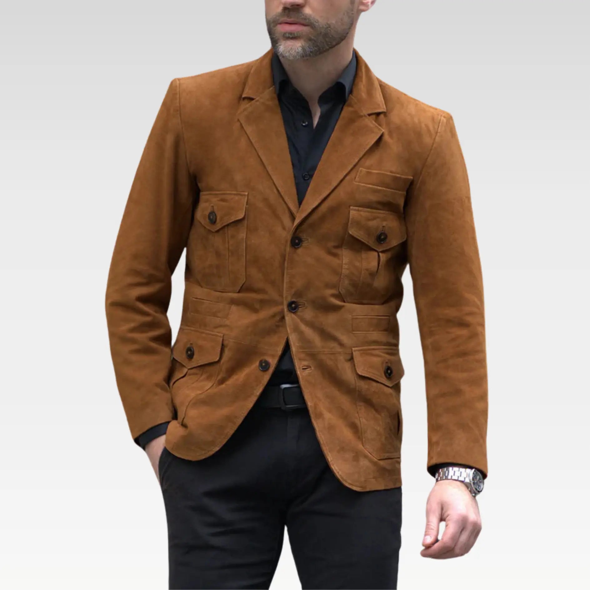 Soft Caramel Brown Suede Leather Blazer