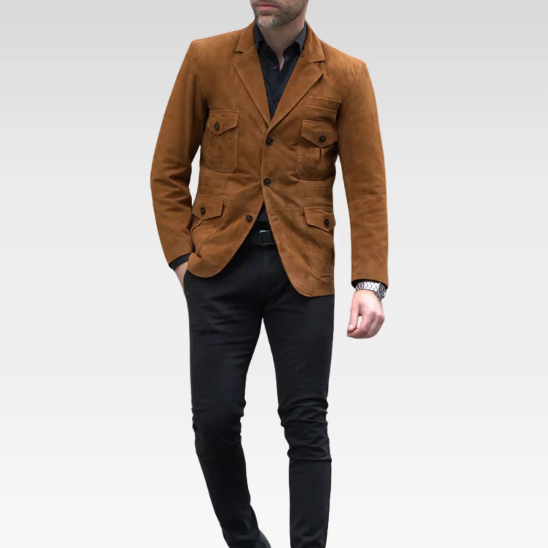 Soft Caramel Brown Suede Leather Blazer