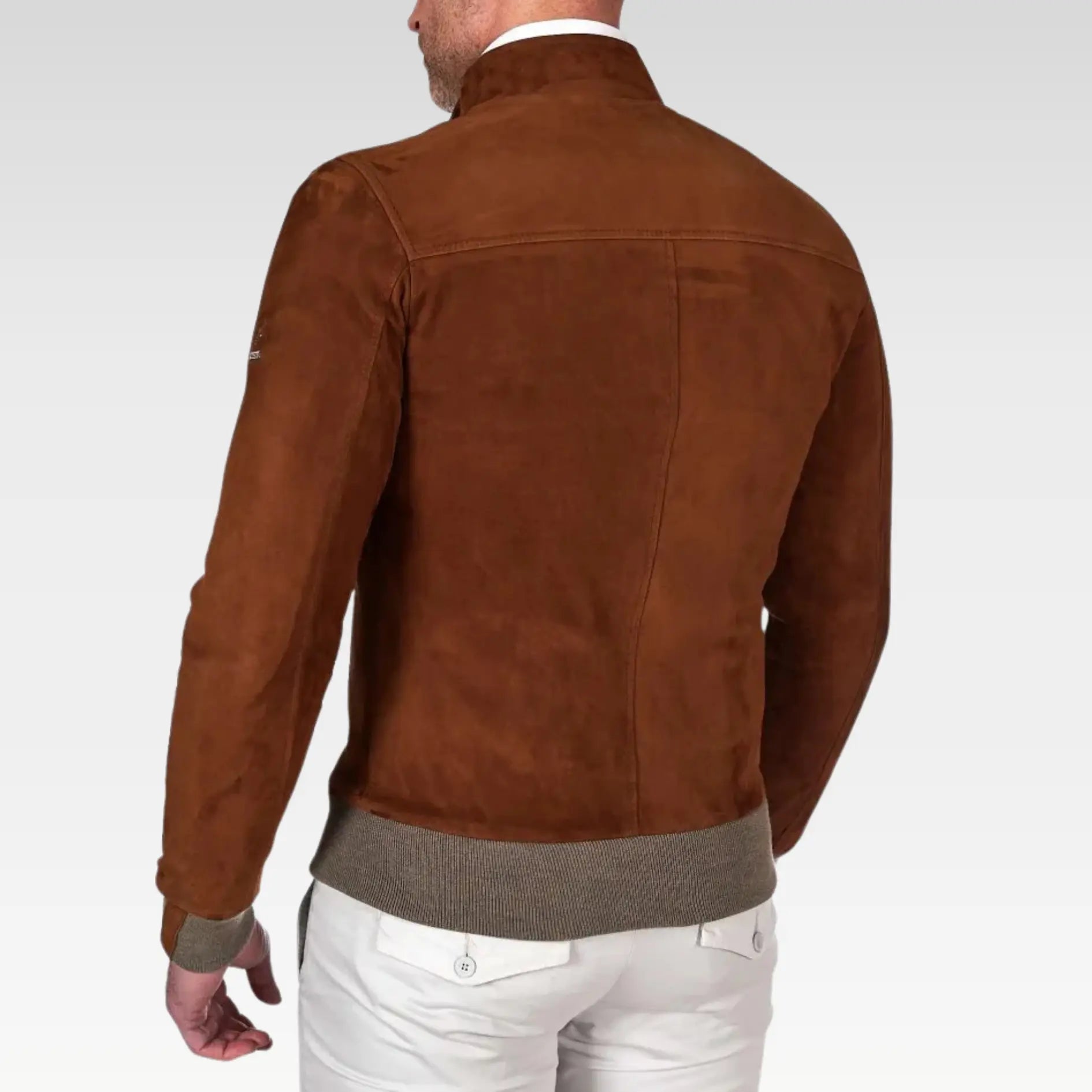 Tan suede lamb leather bomber jacket korean collar