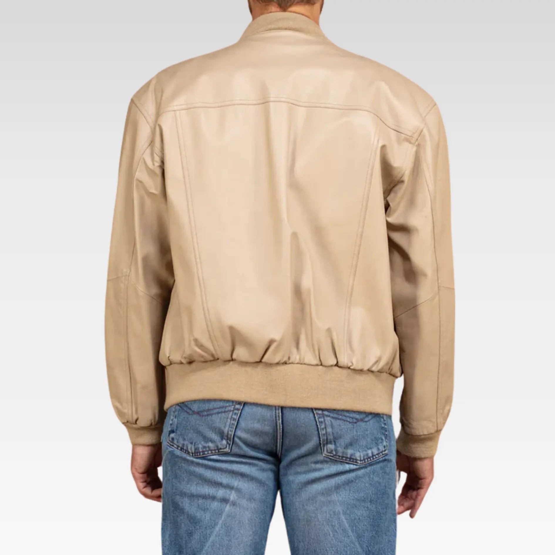 Vintage 90's Men Leather Bomber Jacket in Beige