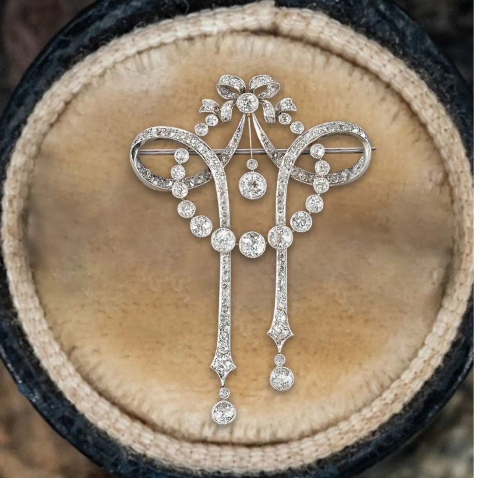 Vintage Round Cut White Sapphire Milgrain Brooch