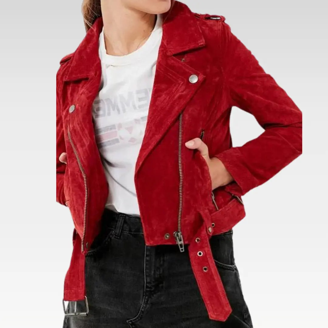 WOMEN’S RED SUEDE LEATHER JACKET