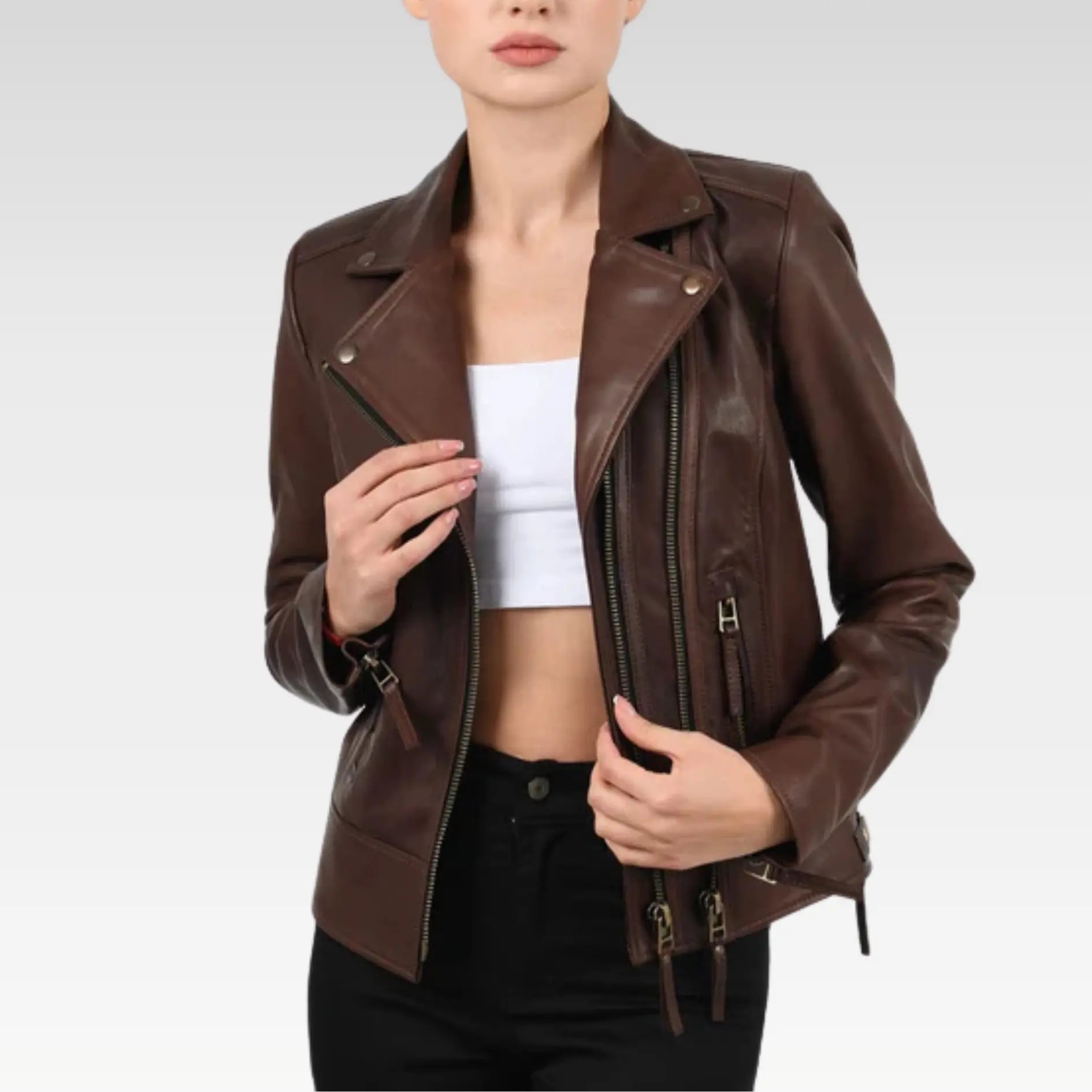 Vax Brown Classic Biker Leather Jacket
