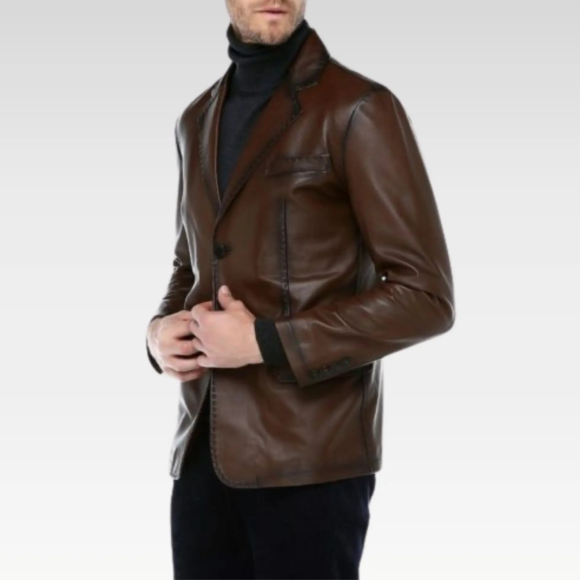 Wine Genuine Leather Blazer Brown