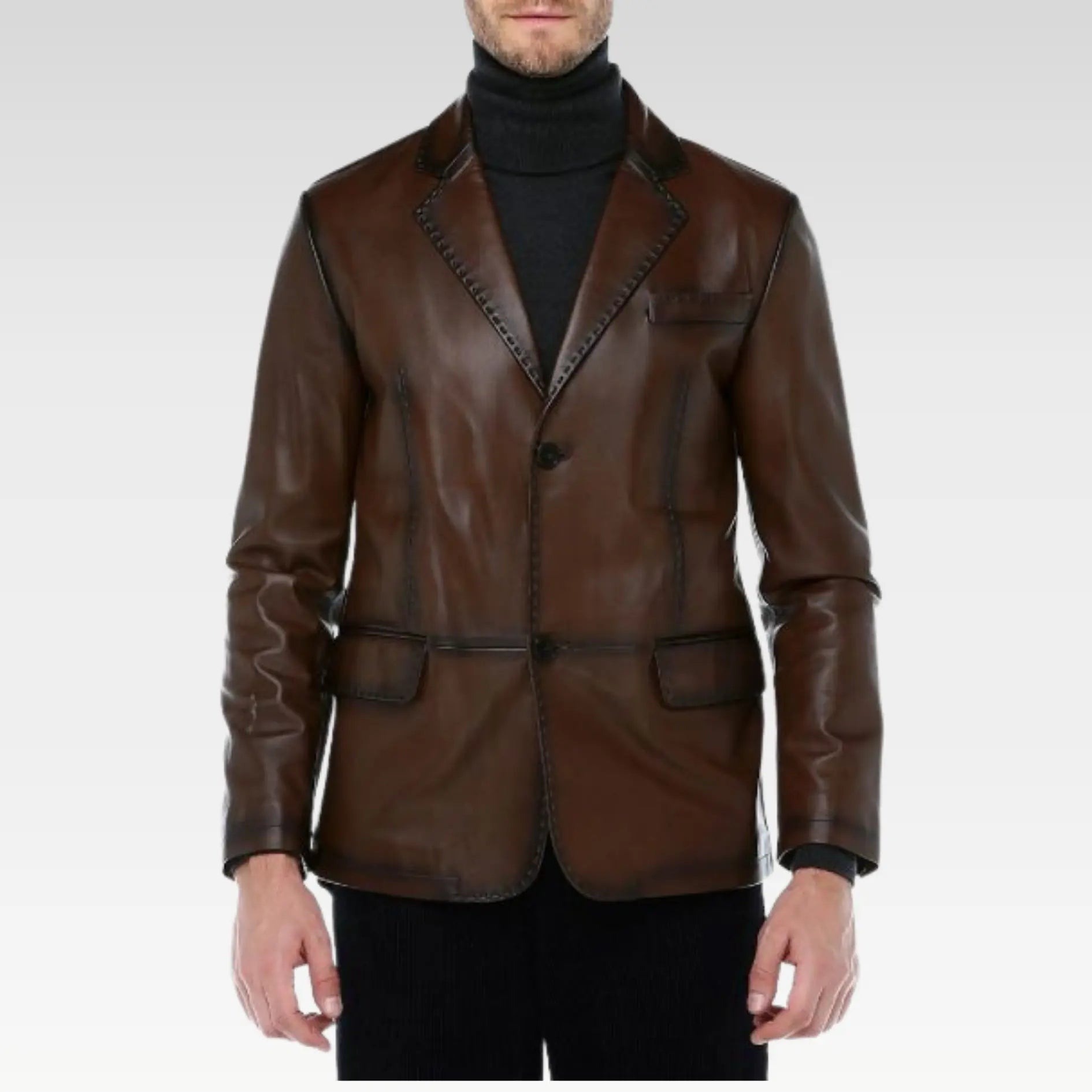 Wine Genuine Leather Blazer Brown